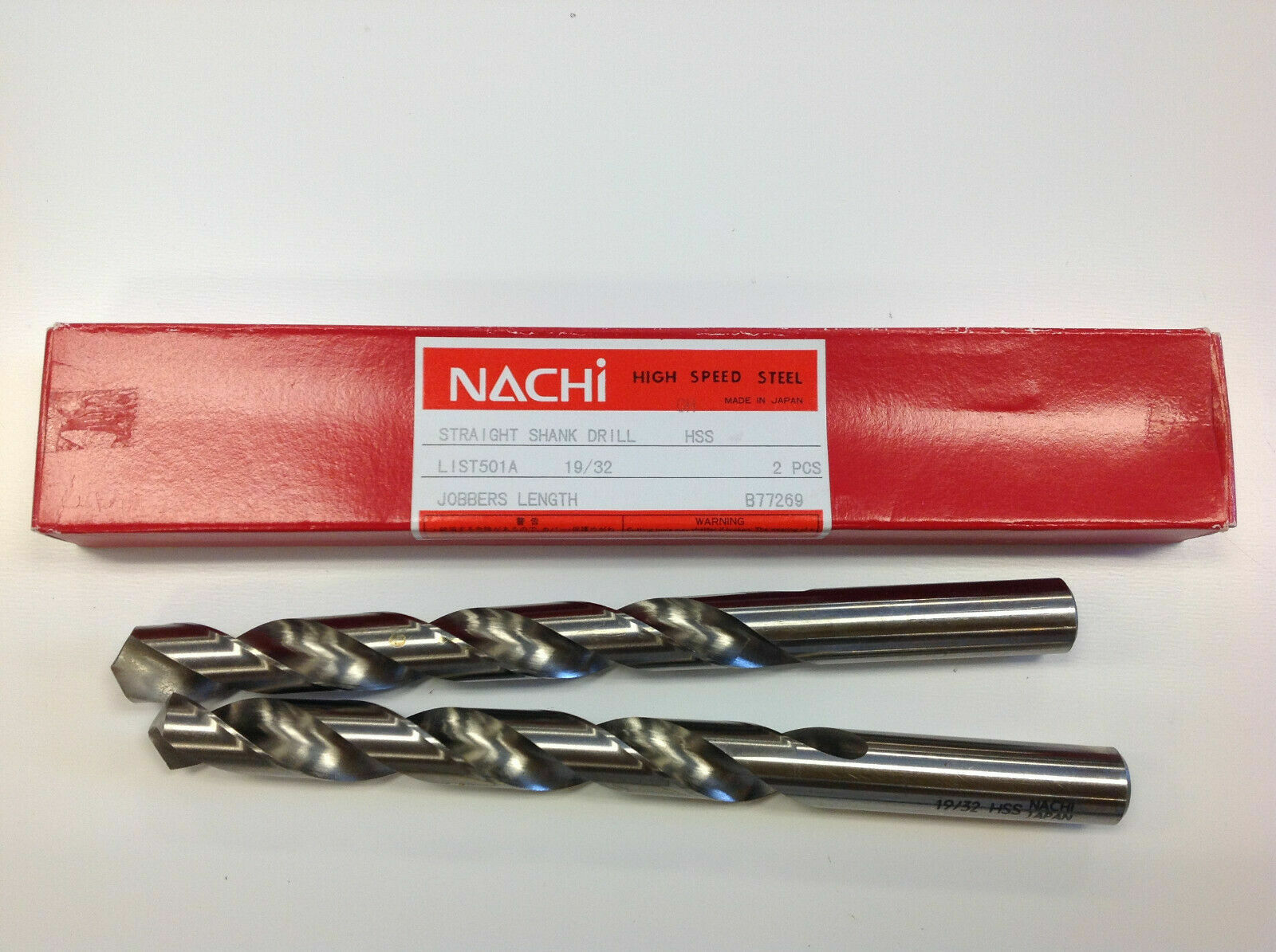 NACHI Pack of Two 19/32 Drill B77269 Straight Shank Drill Hss Nib Japan