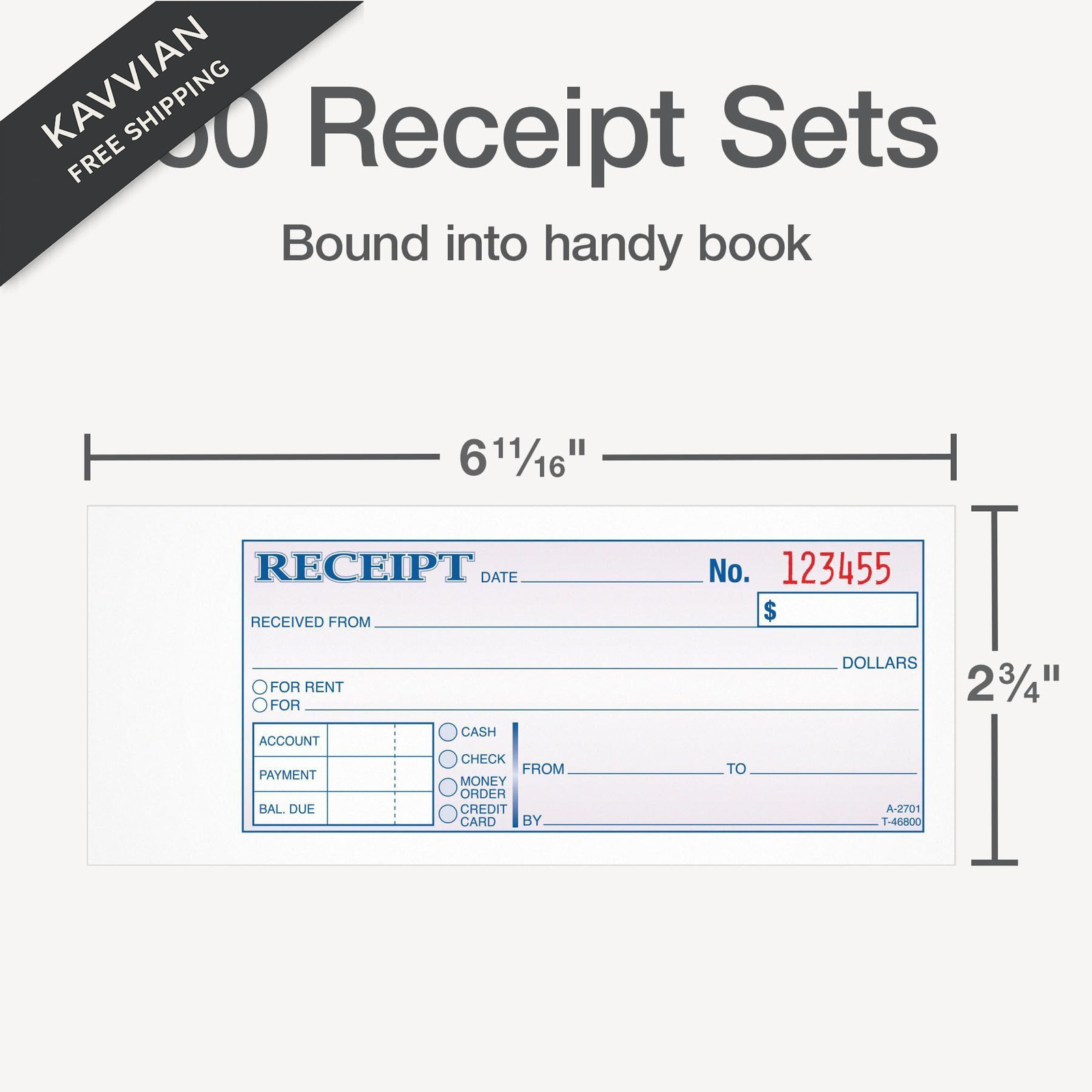 Adams Money and Rent Receipt Book, 2-Part, Carbonless, 2.75 x White/Canary