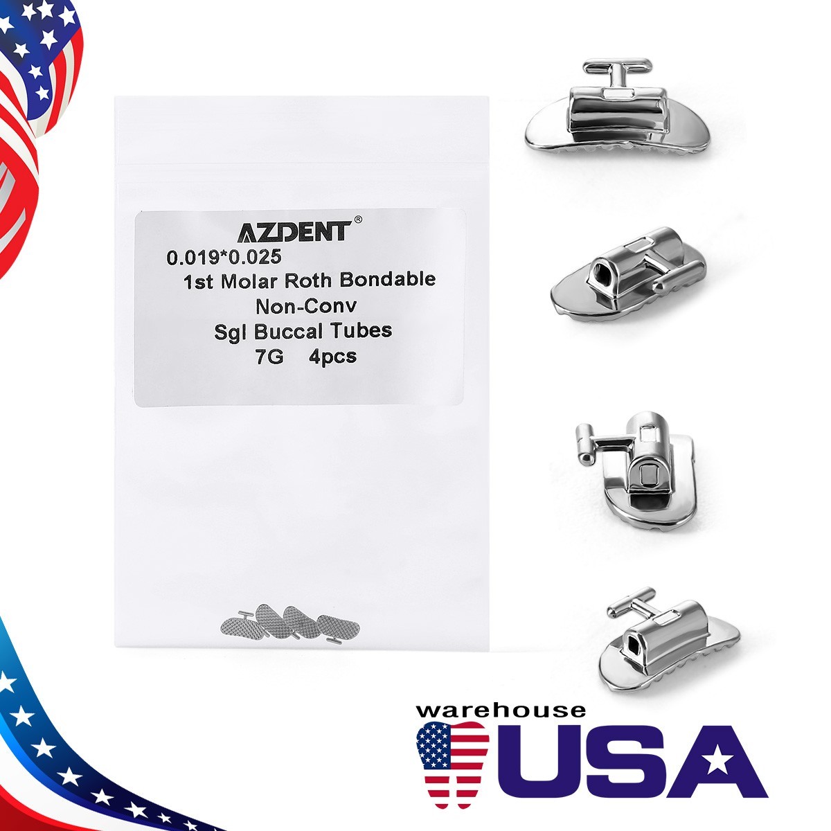 Dental Orthodontic Bondable Non-Convertible Rectangle Tube Roth 0.019*0.025