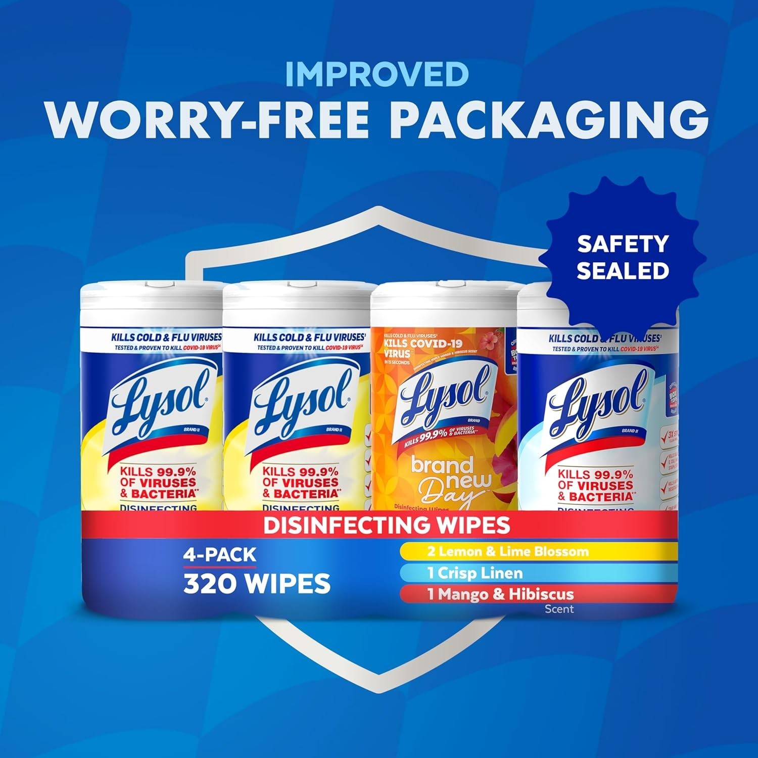 Lysol Disinfecting Wipes 4 Pack | Multi-Surface All-Purpose Cleaner 320 Count
