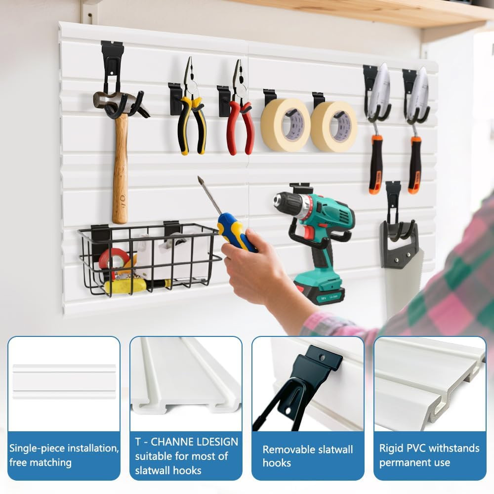 6PCS White Slatwall Panel System for Garage & Workshop Organization