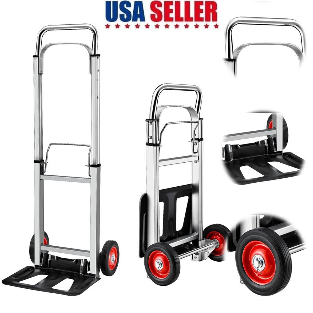 400 Lbs Aluminum Hand Truck 2 in 1 Heavy Duty Convertible Folding Dolly Cart USA