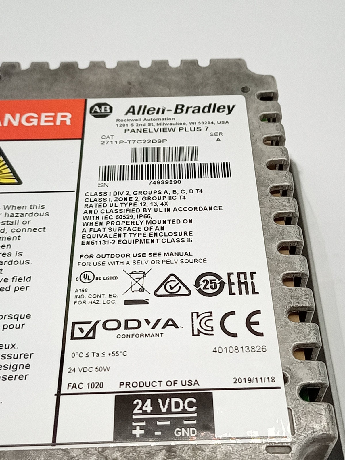 Allen-Bradley 2711P-T7C22D9P SER.A PanelView Plus 7 Operator Interface Panel