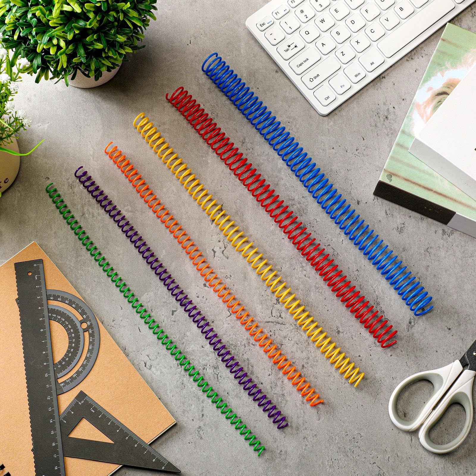 120 Pack Plastic Spiral Binding Coils Multi Size Spiral Binding Spines 4:1 Pitch