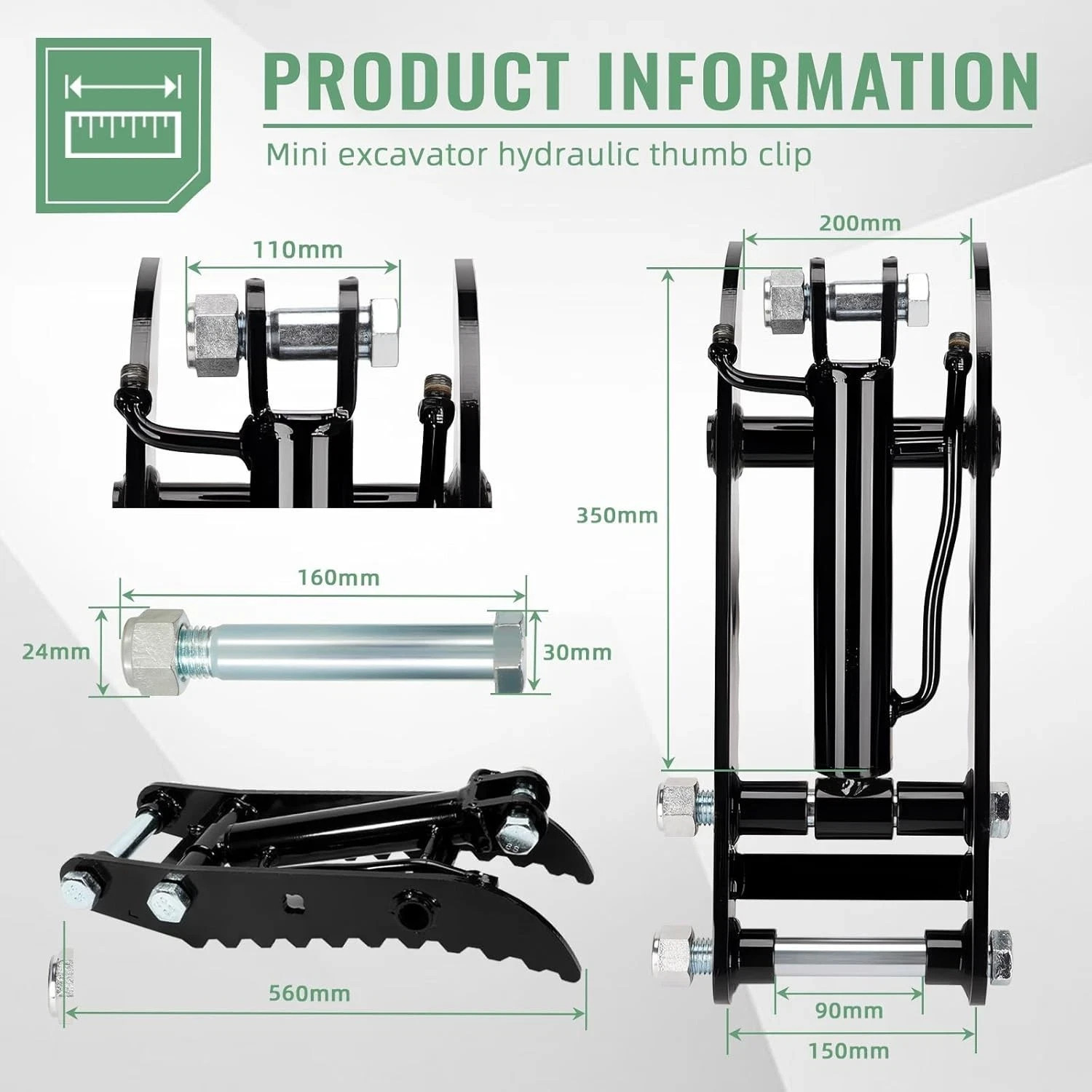 Hydraulic Thumb Clip Attachment for 1–1.8T Mini Excavators Small Digger Clamp