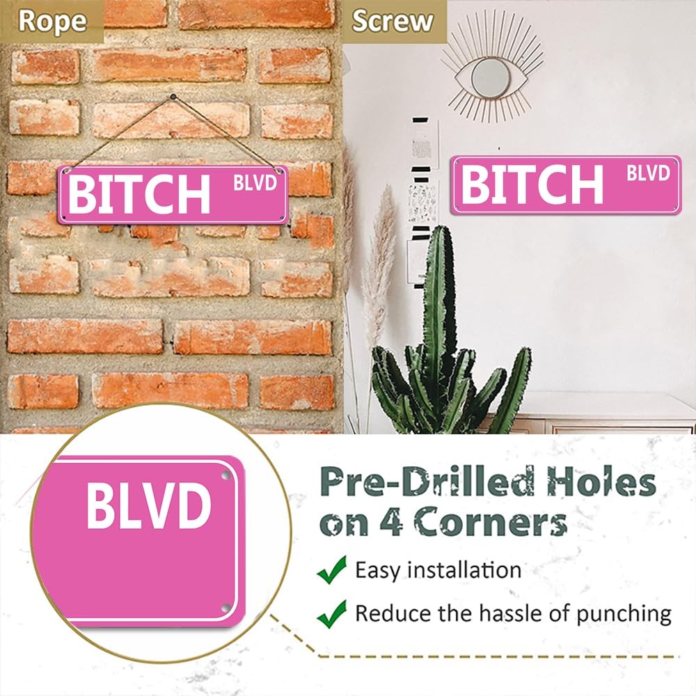 Retro Pink Tin Metal Sign – ‘BITCH BLVD’ – Bold Statement Decor for Home, Bar, o