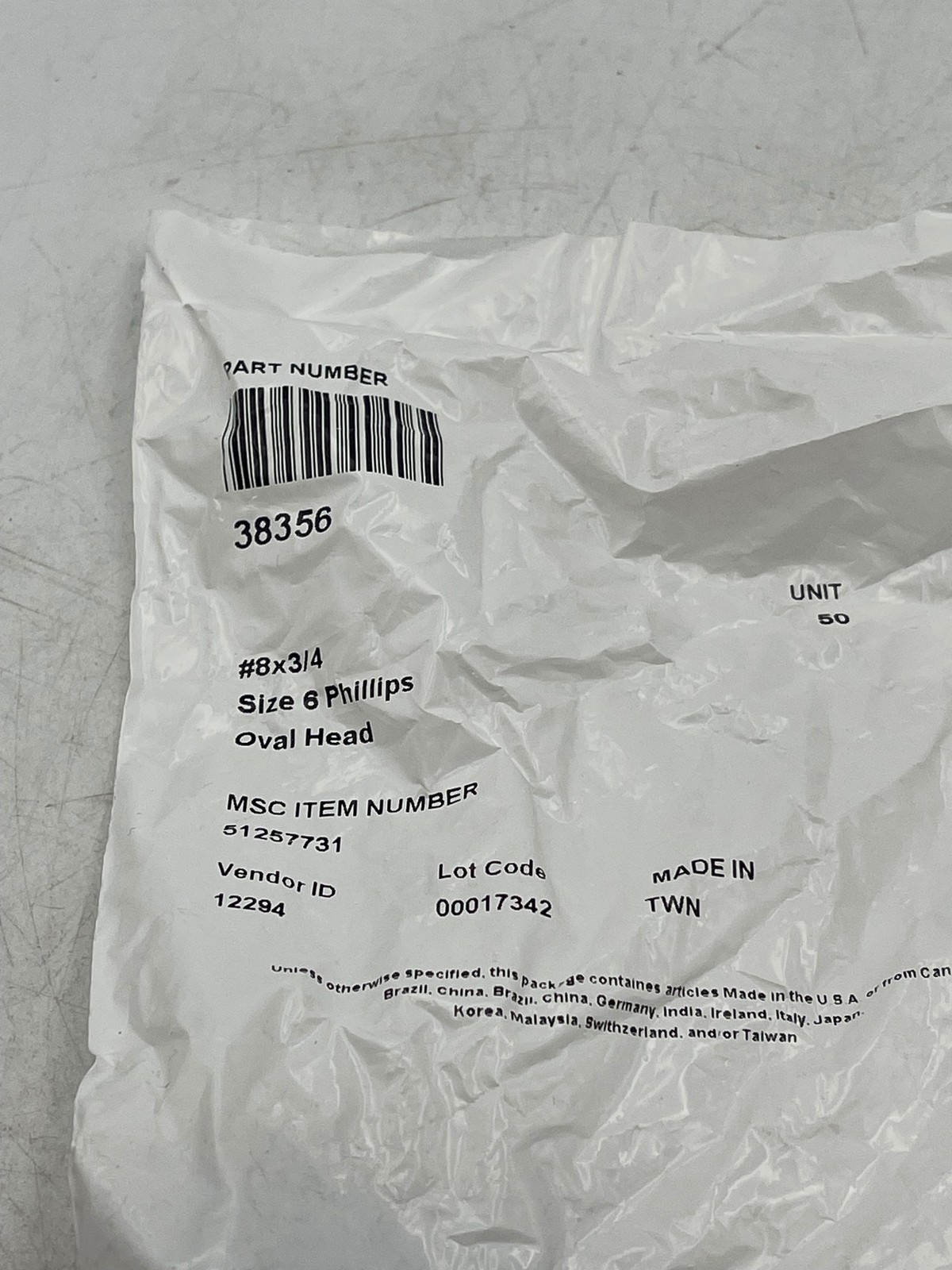 #8 x 3/4 Black Phillips Oval Head Screws Size 6 50 Pack MSC Item 51257731