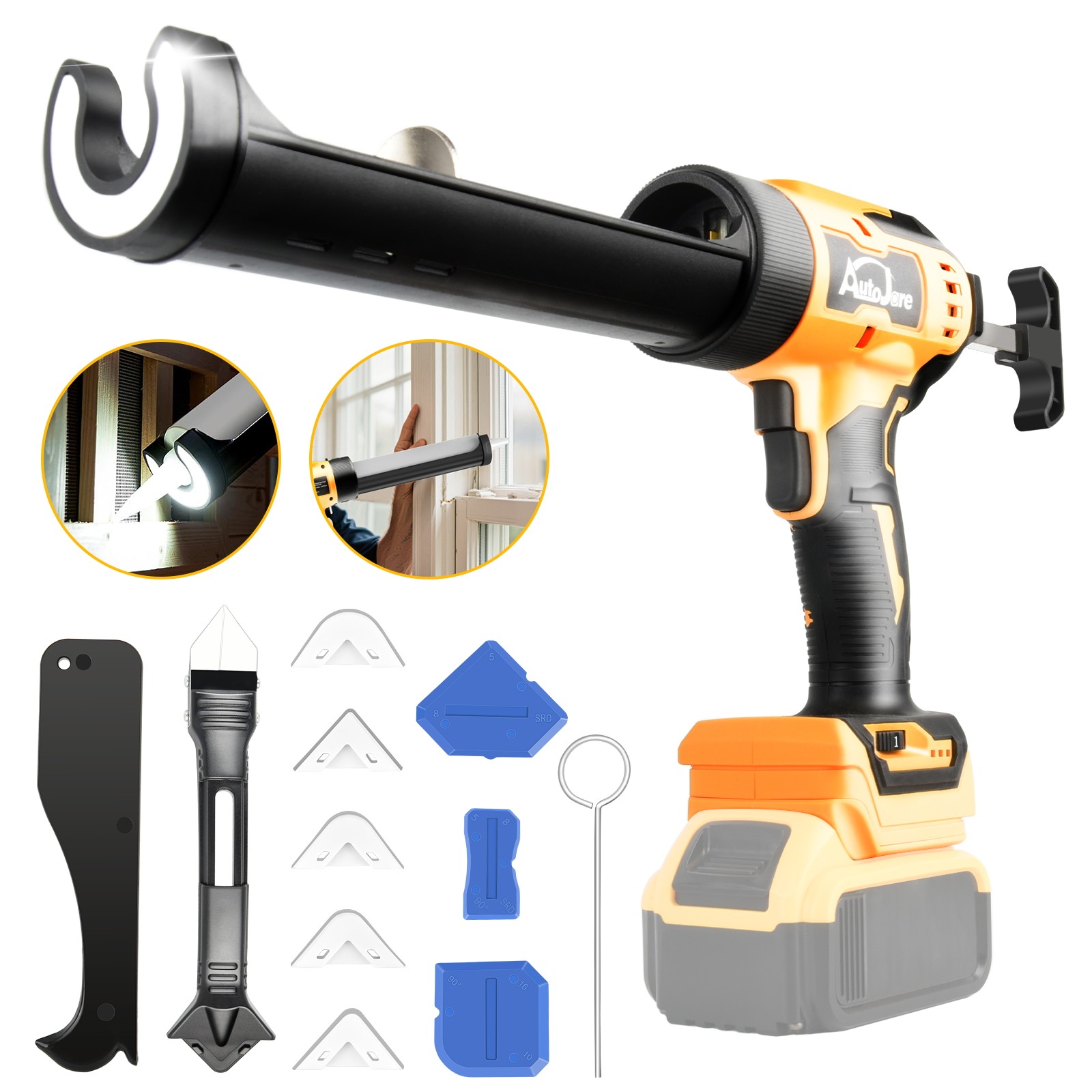 Cordless Caulking Gun for Dewalt 20V Battery Adhesive Gun 6 Speed for Sealing
