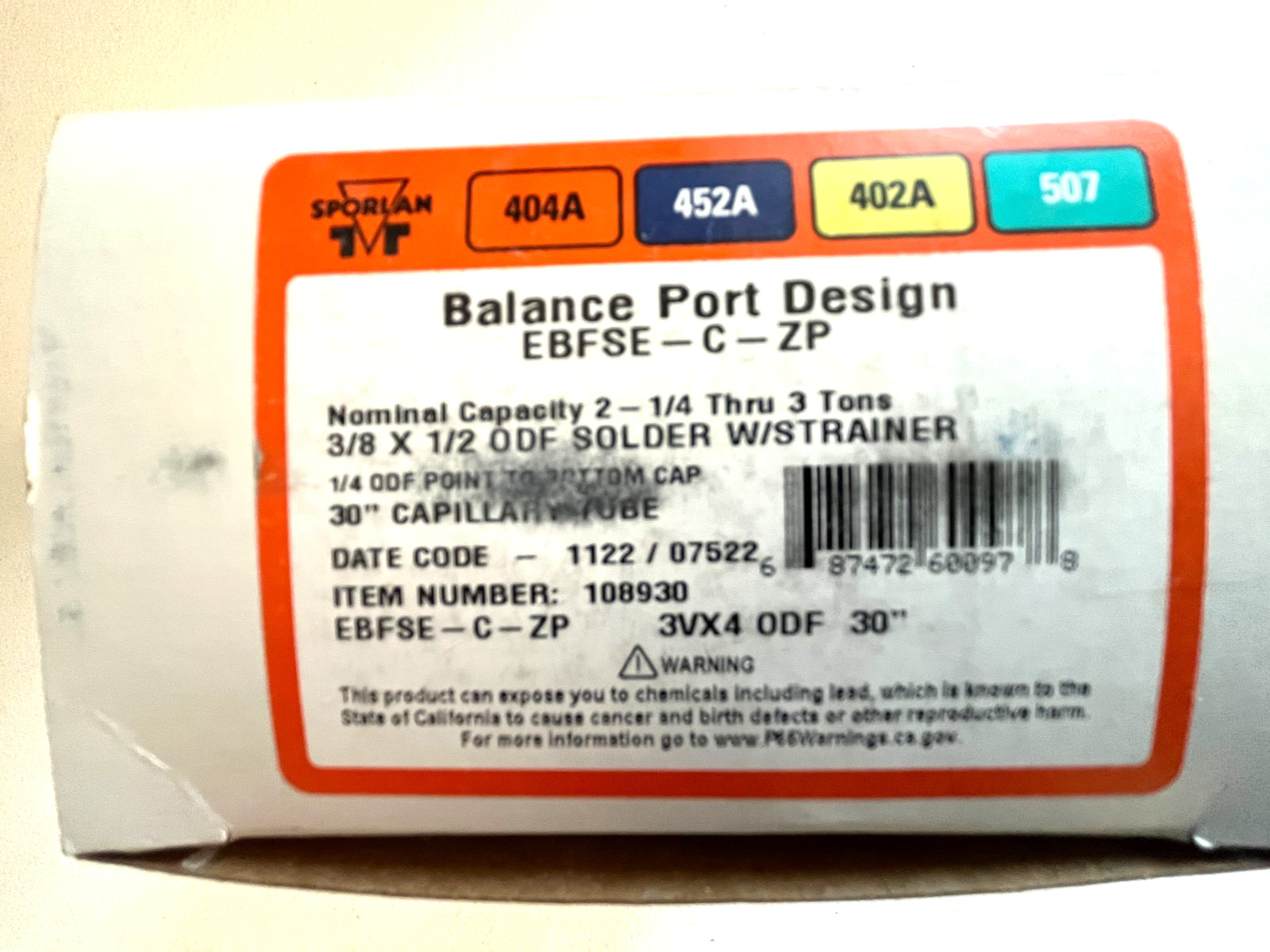 Sporlan 108930 TXV EBFSE-C-ZP 2-1/4 thru 3 Ton , 30″ 3/8″ x 1/2″