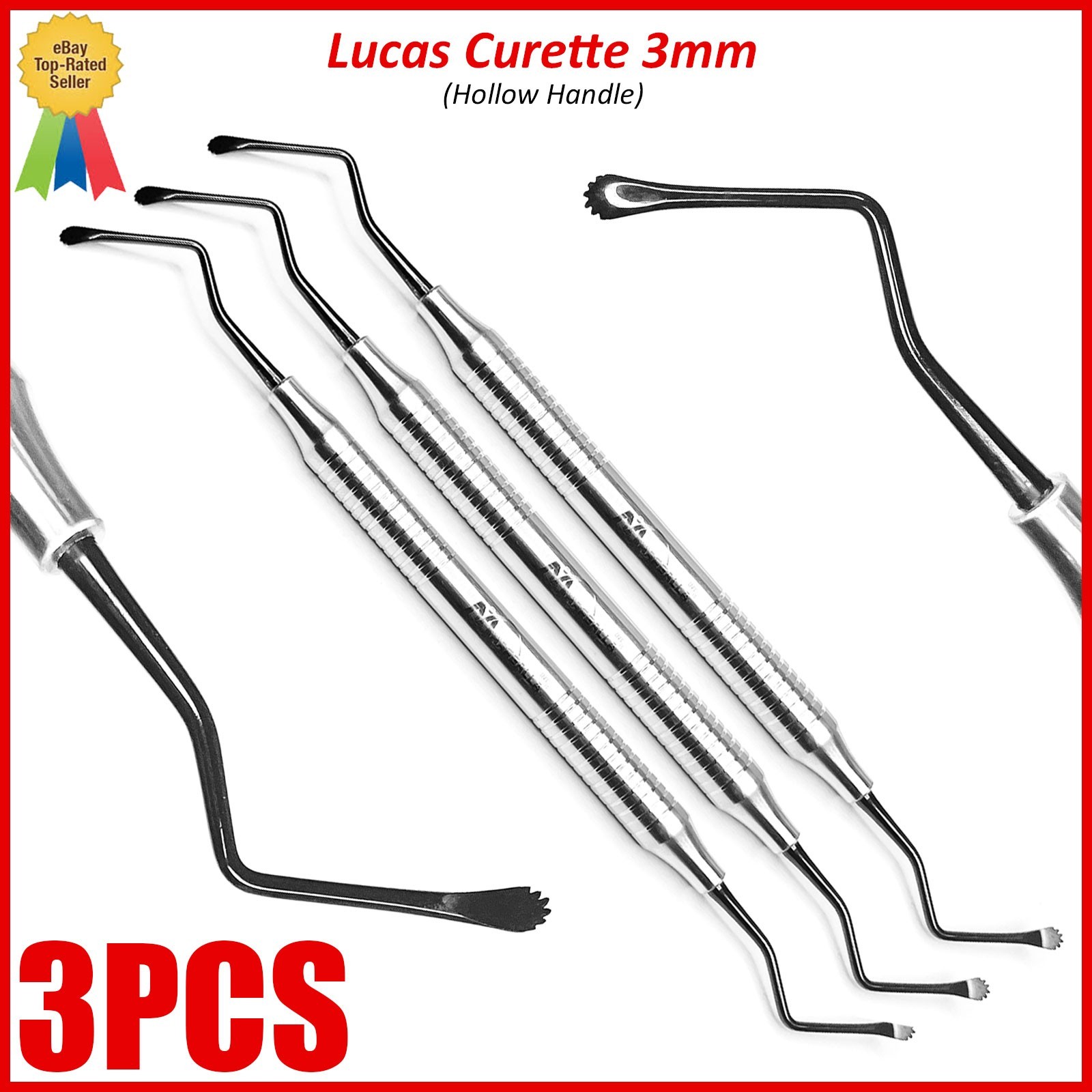 3Pcs Periodontal Dental Lucas Surgical Bone Curettes 3mm Serrated Instruments