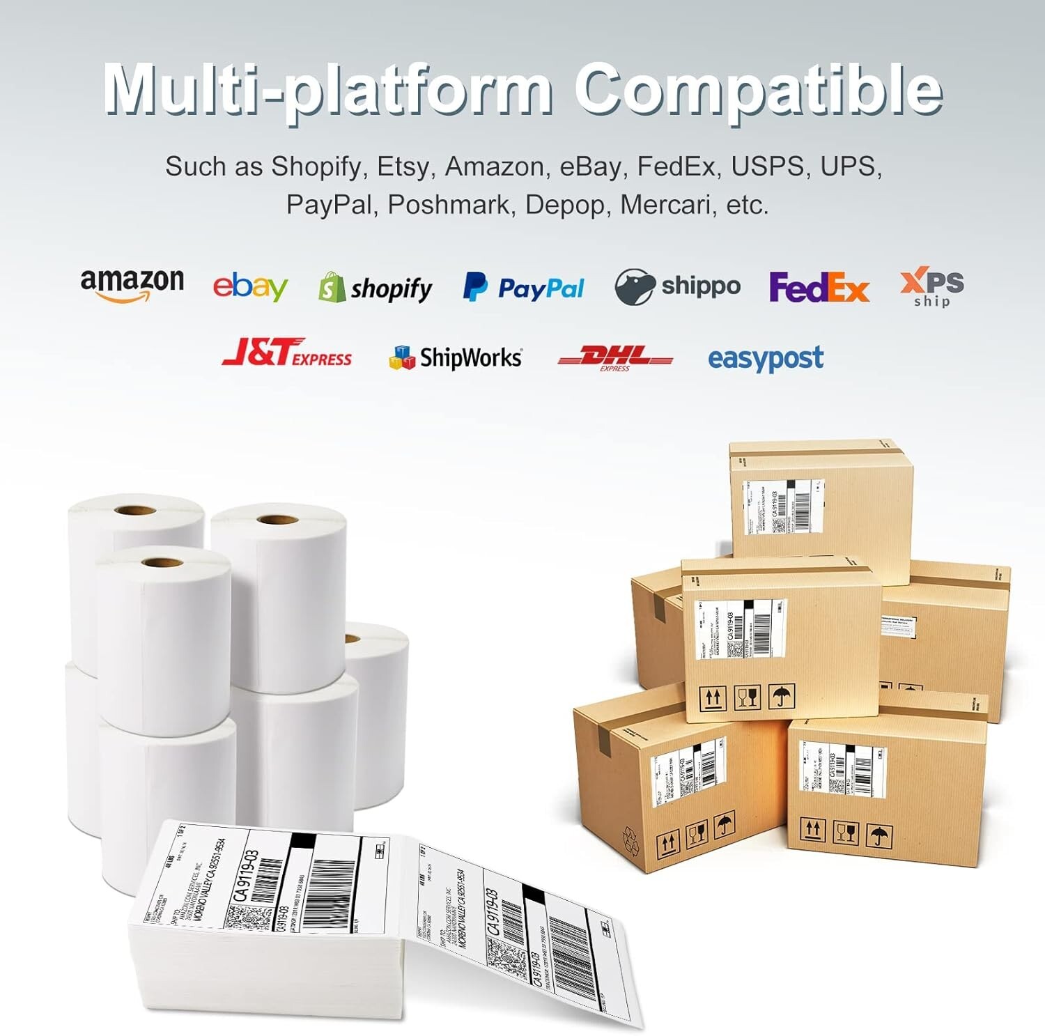 4 Rolls 500/Roll 4″ x 6″ Direct Thermal Shipping Labels for Zebra GX420D LP-2442