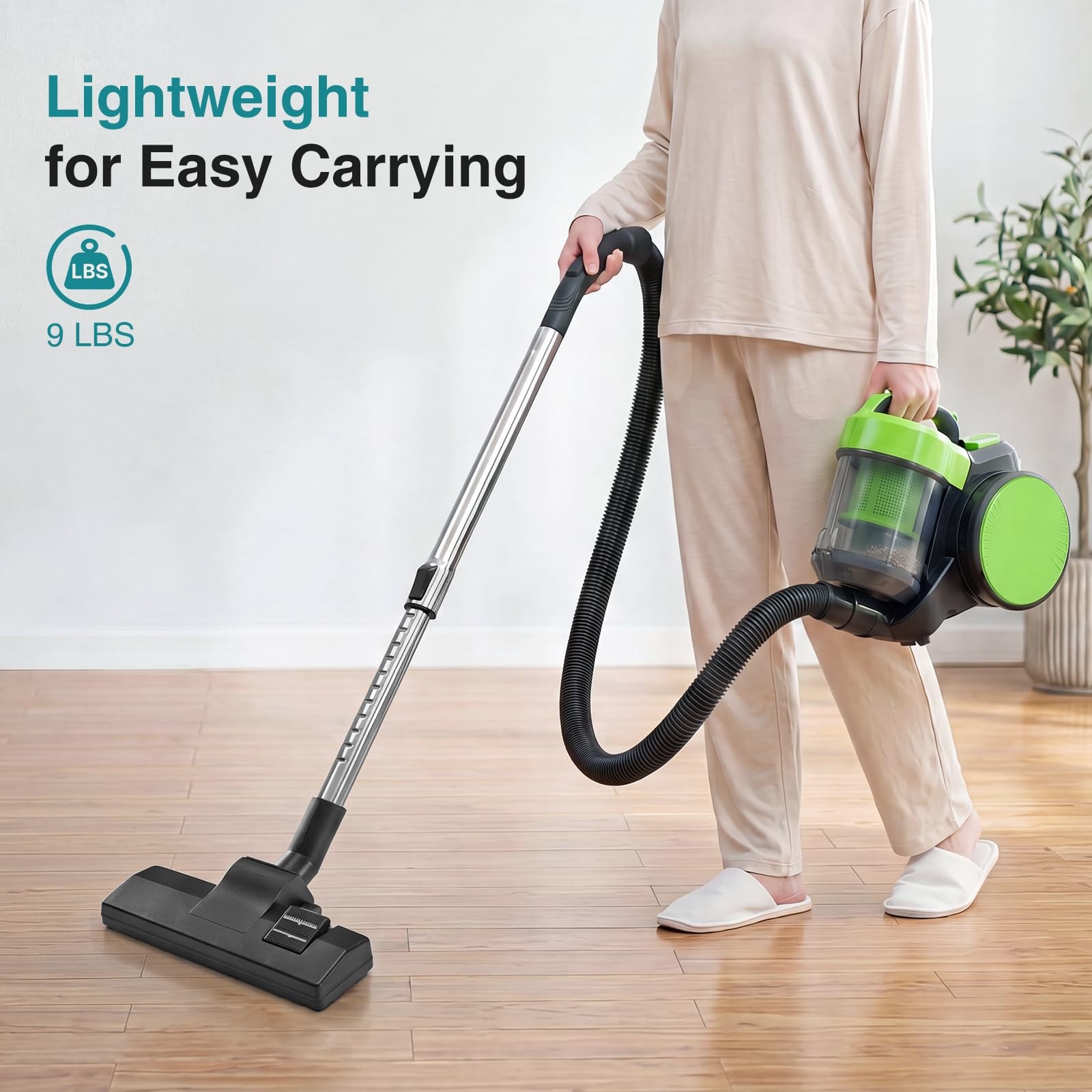 OLIXIS Canister Vacuum Cleaner for Home, 13.15″*9.45″*11.73″, Green