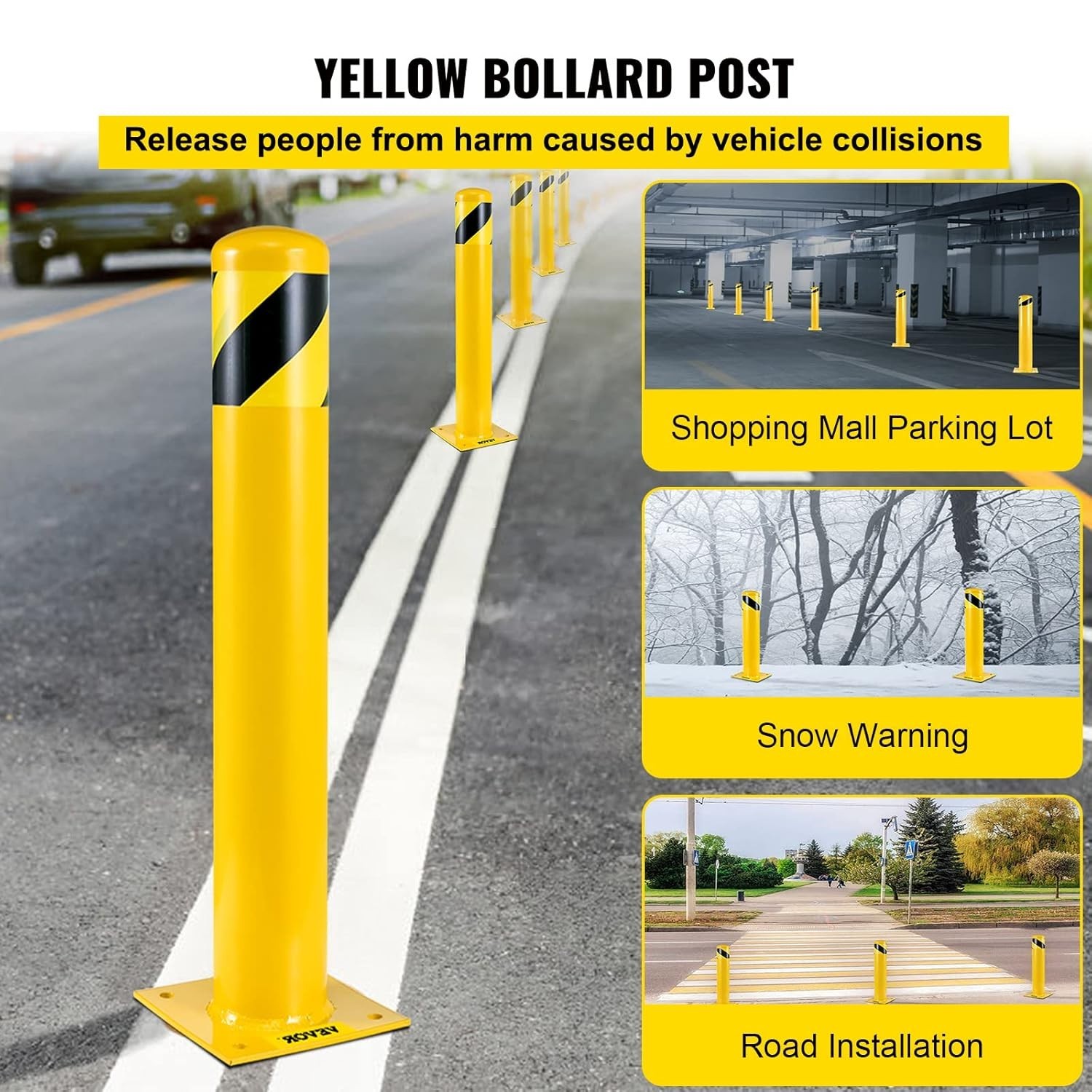 48 Inch Safety Bollard Post – Durable Yellow Traffic Barrier for High Visibility