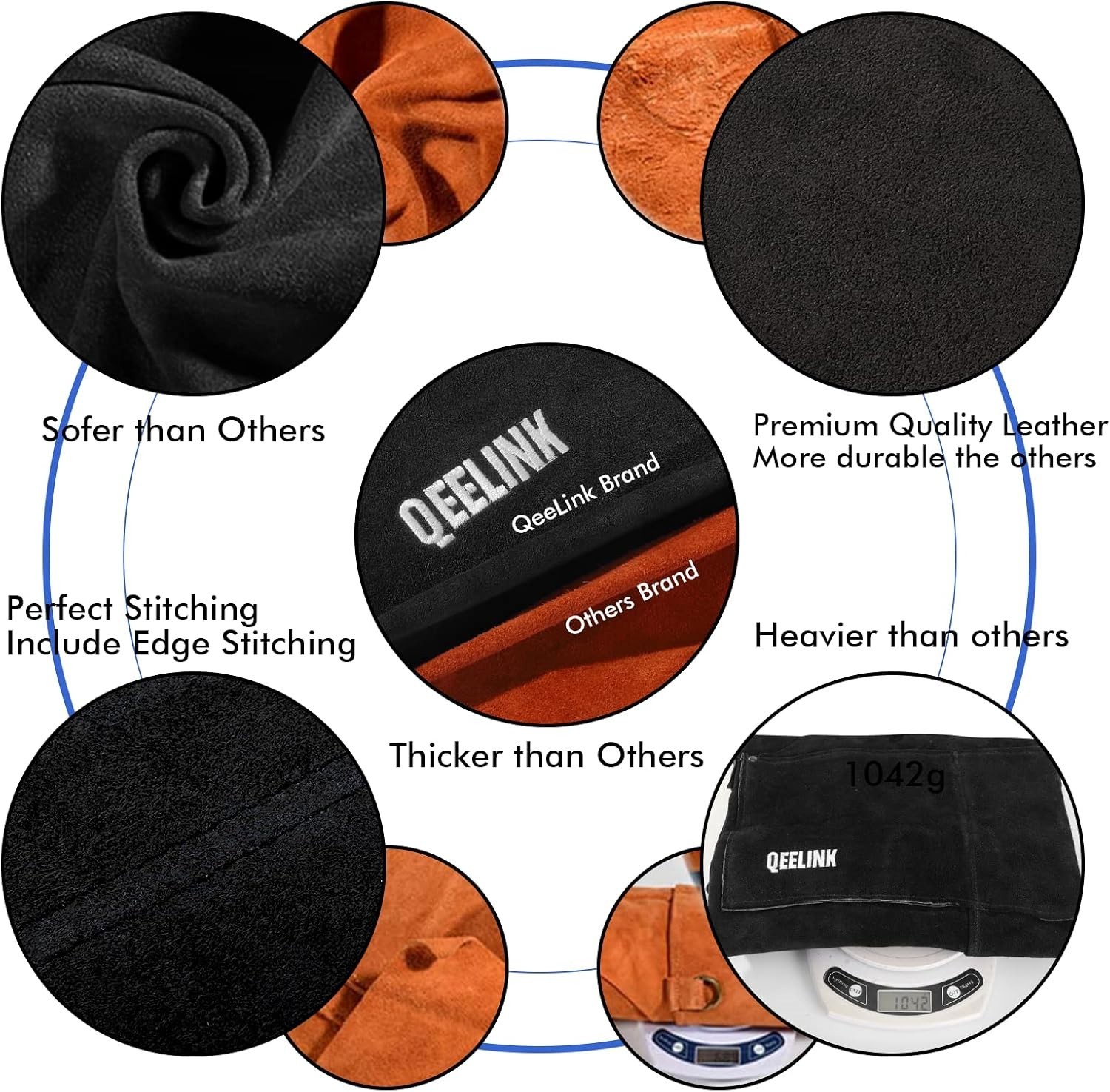 Flame-Resistant Leather Welding Apron, 6 Tool Pockets