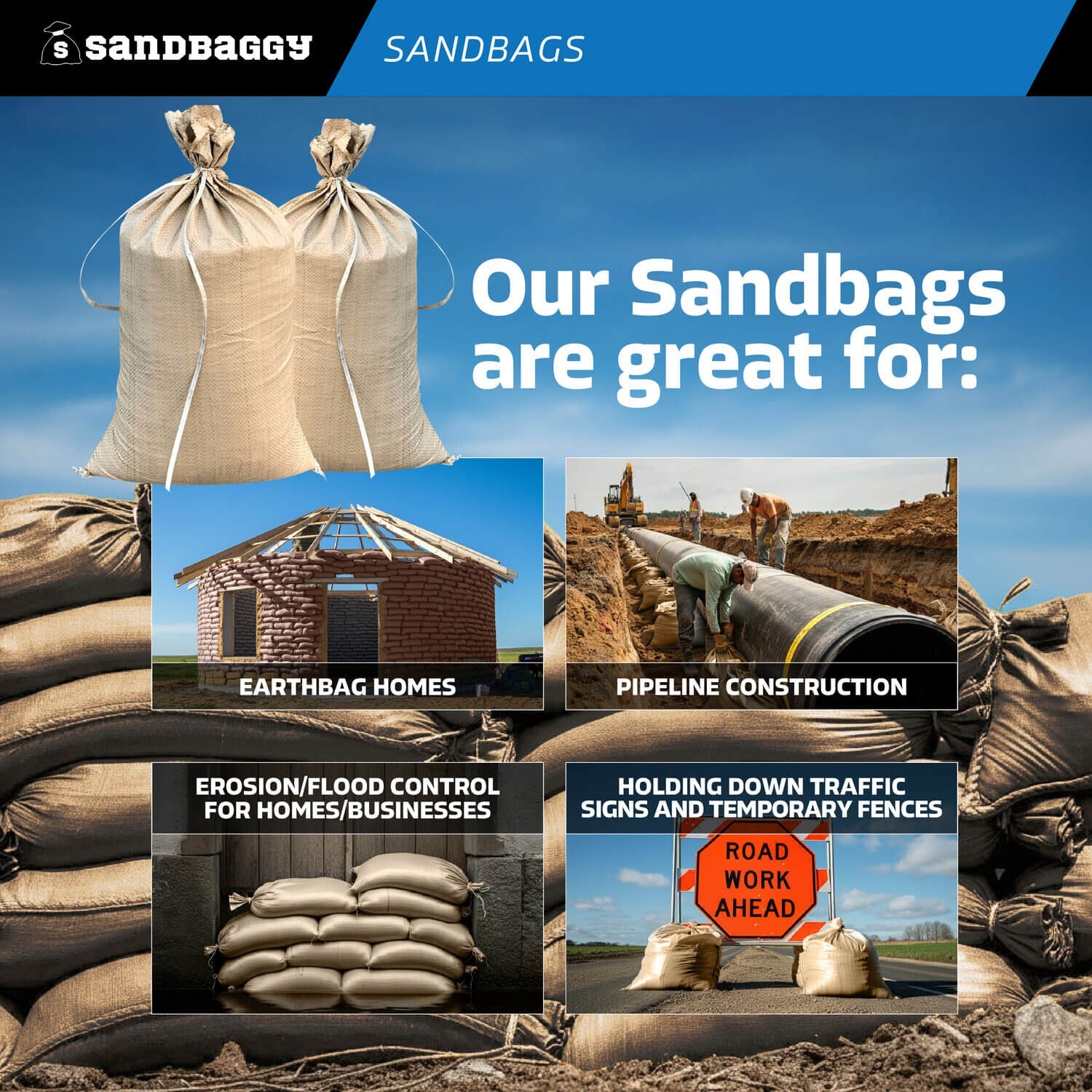 Sandbaggy (25) Beige Empty Sandbags For Sale 14×26 Sandbag Sand Bags Bag Poly