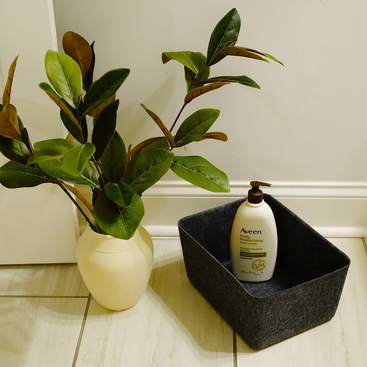 Charcoal Minimalist Felt Desk Organizer – Deep & Wide Storage Bin