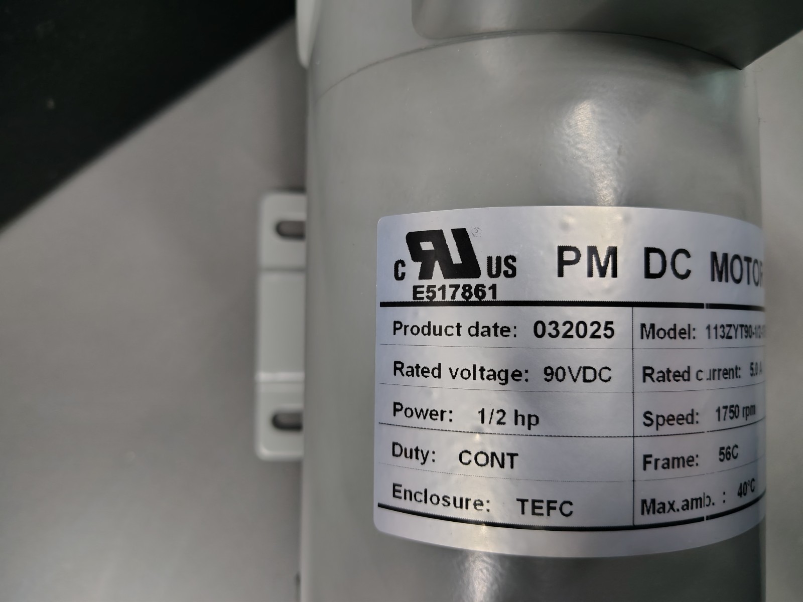 1/2HP DC MOTOR FRAME 56C 90VDC 1750RPM TEFC 90V PERMANENT MAGNET SPARE BRUSHES
