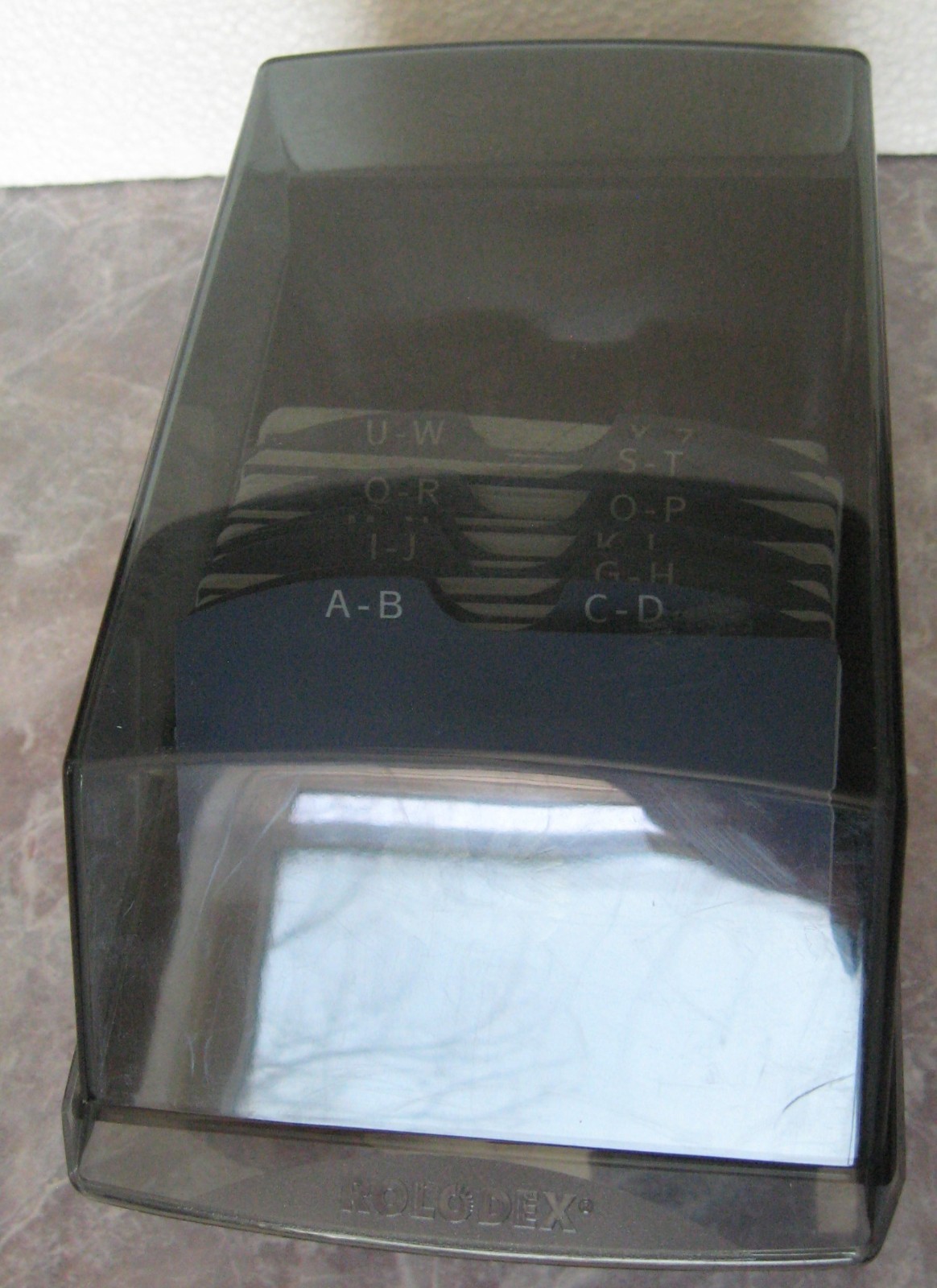 Vtg. Smoked Covered Rolodex Card File R-030 Blank Cards Black w Blue Cards