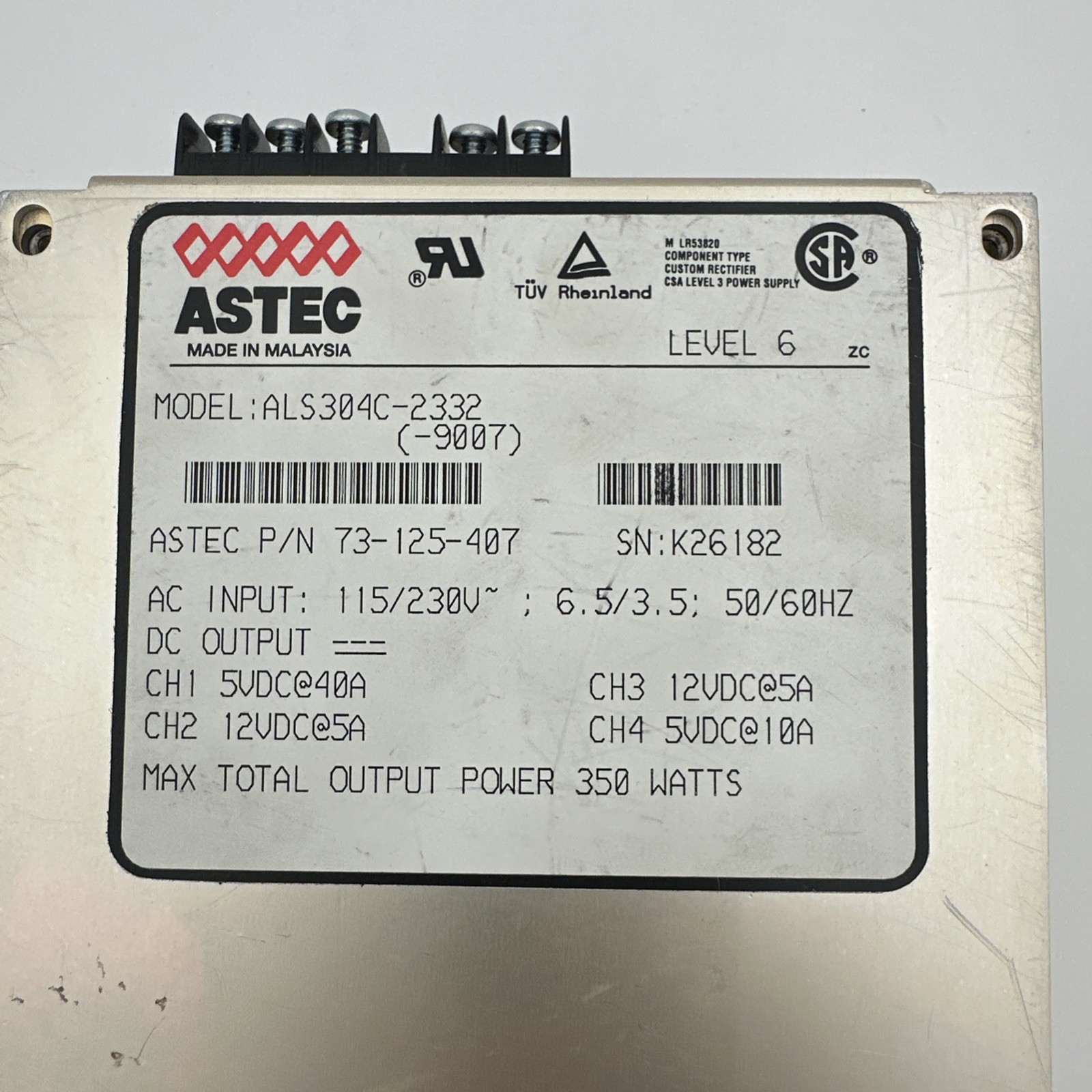 Astec Power Supply ALS304C-2332 73-125-407. 350 Watts