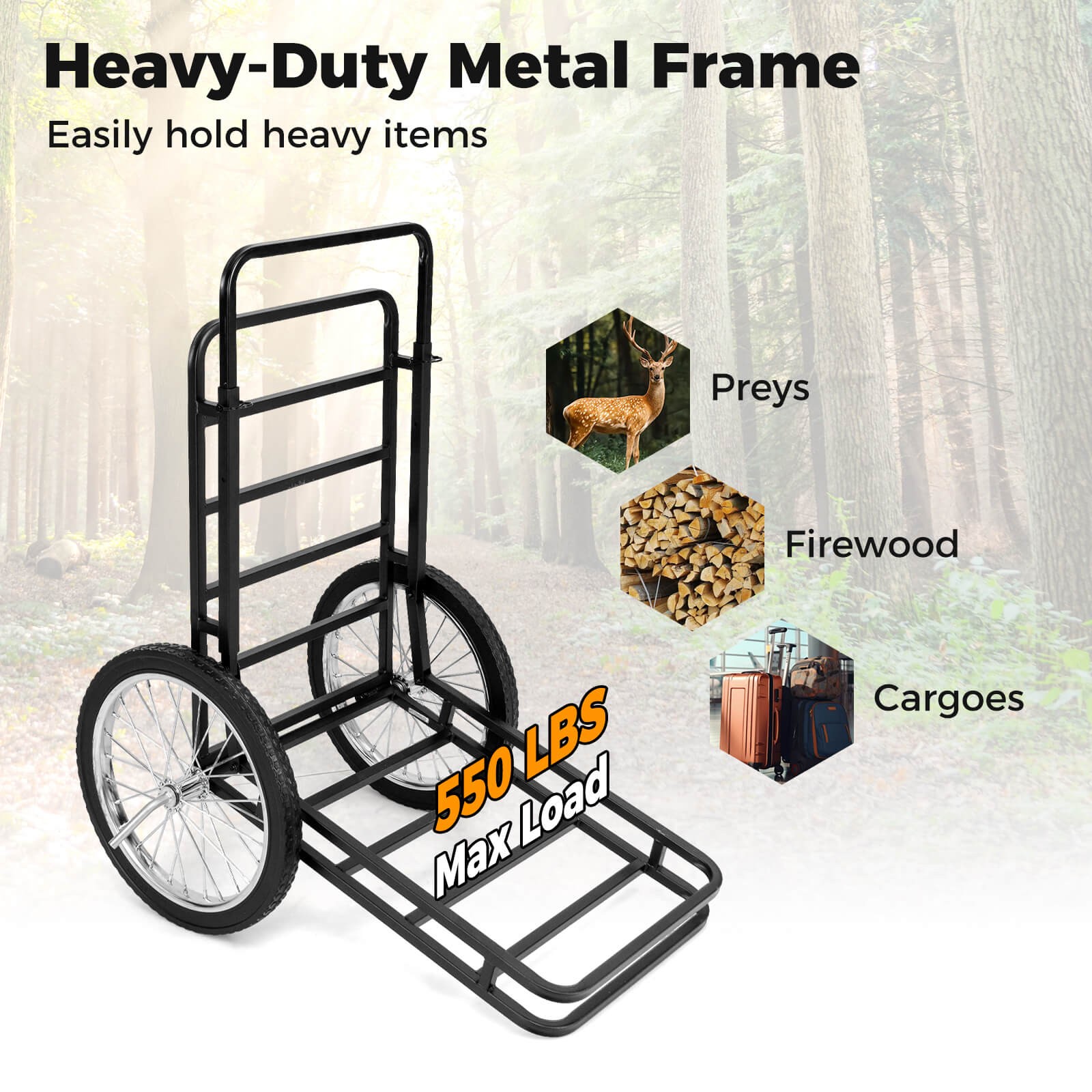 550 LBS Double-Layer Deer Cart w/20″ Rubber Wheels Heavy-Duty Flat Hauling Dolly