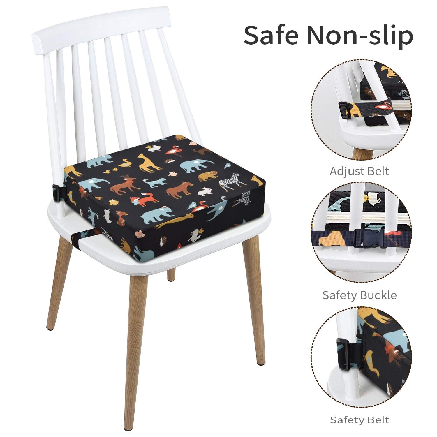 Toddler Booster Seat Dining, Washable Canvas, 2 Straps Safety Buckle