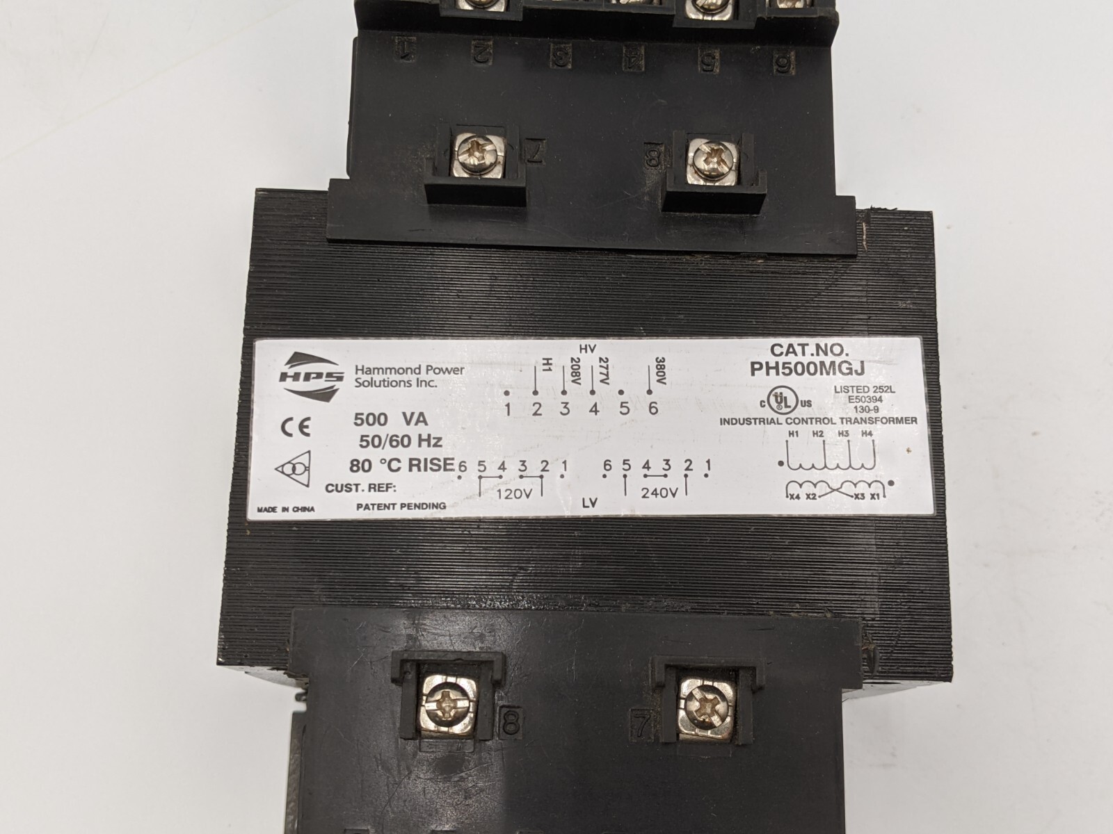 Hammond PH500MGJ Control Transformer 50/60 Hz 208/277/380 VAC 500 VA Used
