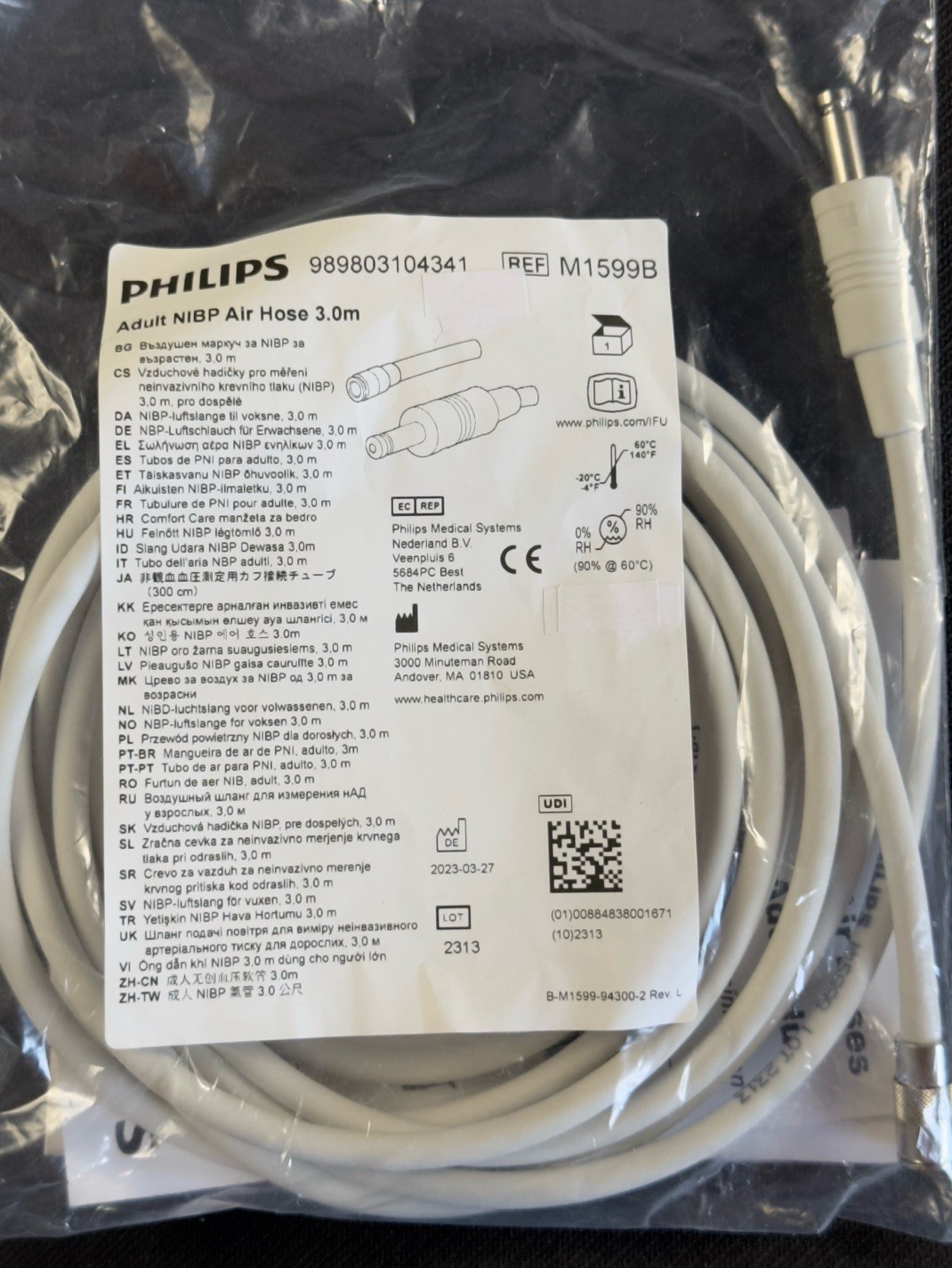 Philips M1599B Adult NIBP Air Hose Length: 9.84′ (3.0m) New Sealed Free Shipping