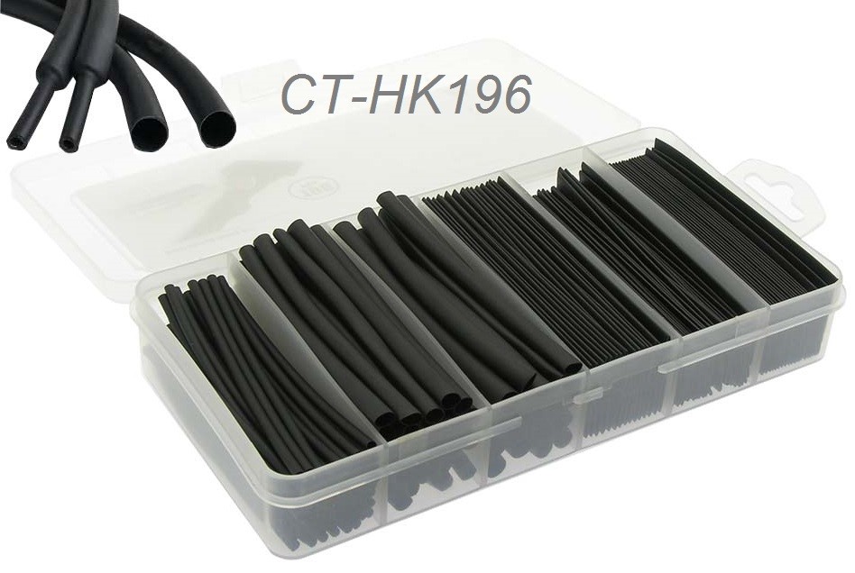 Heat Shrink Tubing Kit, 196-pcs 95mm/3.75″ Long, 6 Diameters, 2:1 Ratio, Black