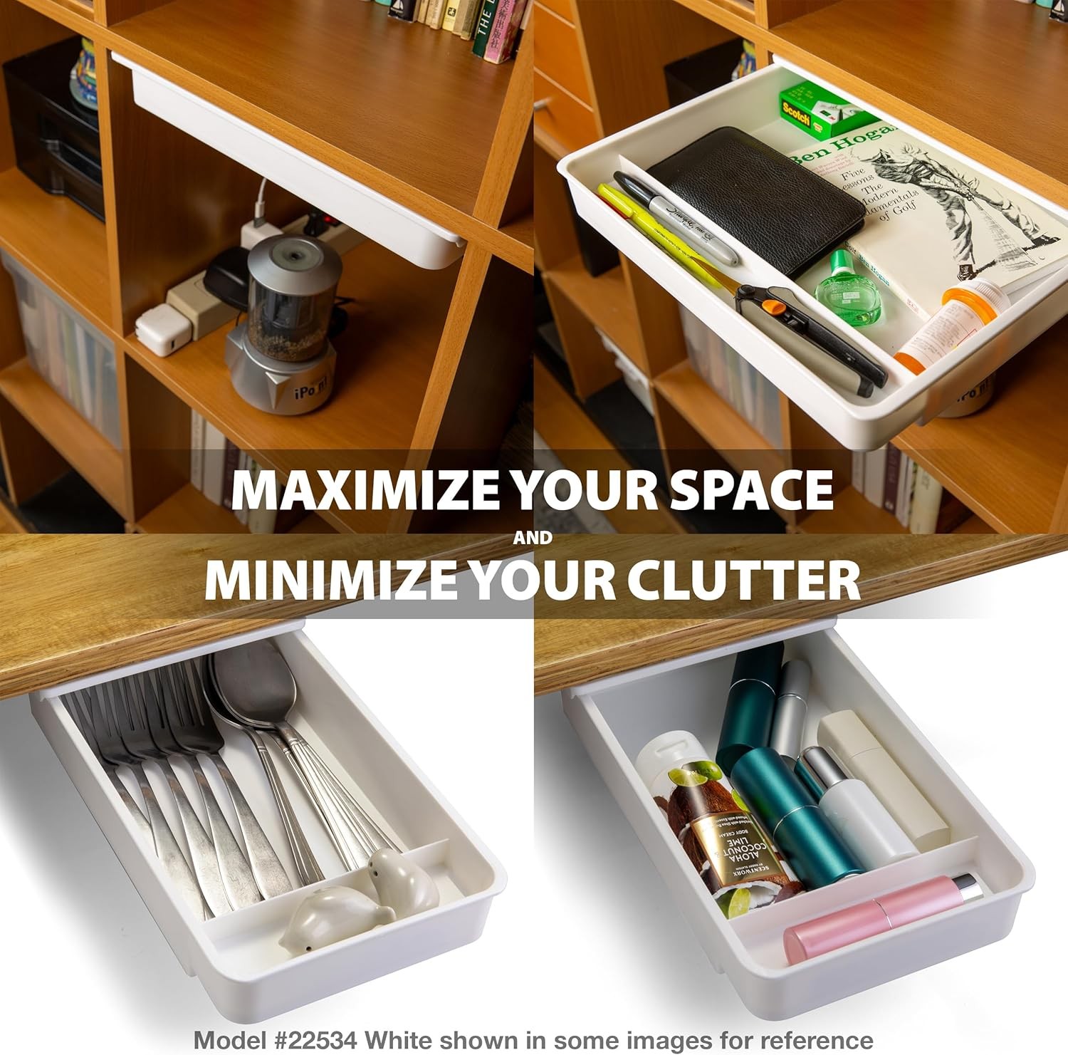 Under Desk Drawer Organizer – Self Adhesive Slide-Out Storage Tray for Office, H