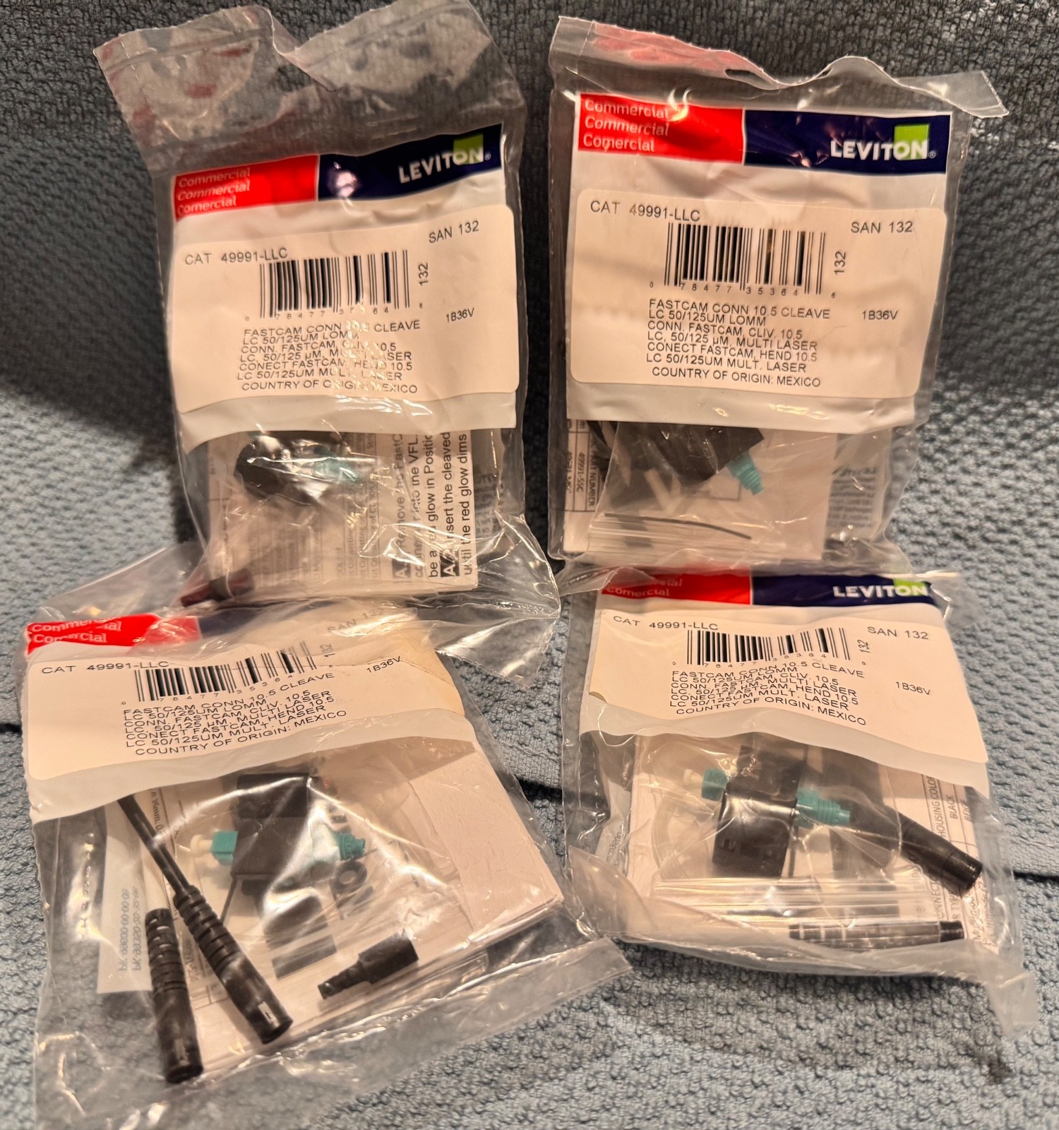 (Lot of 4) Leviton 49991-LLC Fiber Optic Connector – OM3 aqua LC 50/125UM MultiM