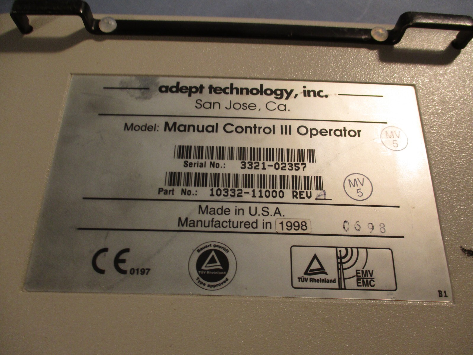 Adept Technology 133 Teach Pendent Handheld Manual Operator 10133-21000 Rev. D