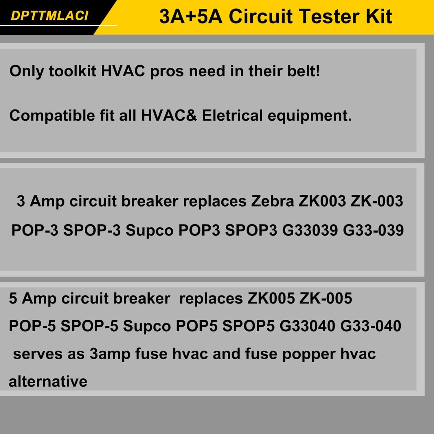 2Pack Circuit Breakers- 3A/5A Resettable Fuse Kit Professional HVAC Tool Circuit