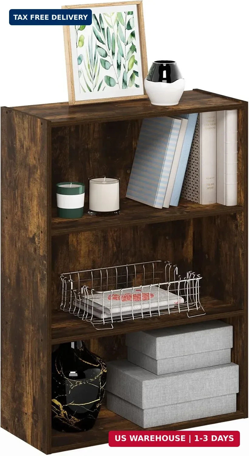 PASIR Book Shelf, 3-Tier Bookshelf, Storage Shelves Bookcase, 9.7 x 23.7 x 31.5,