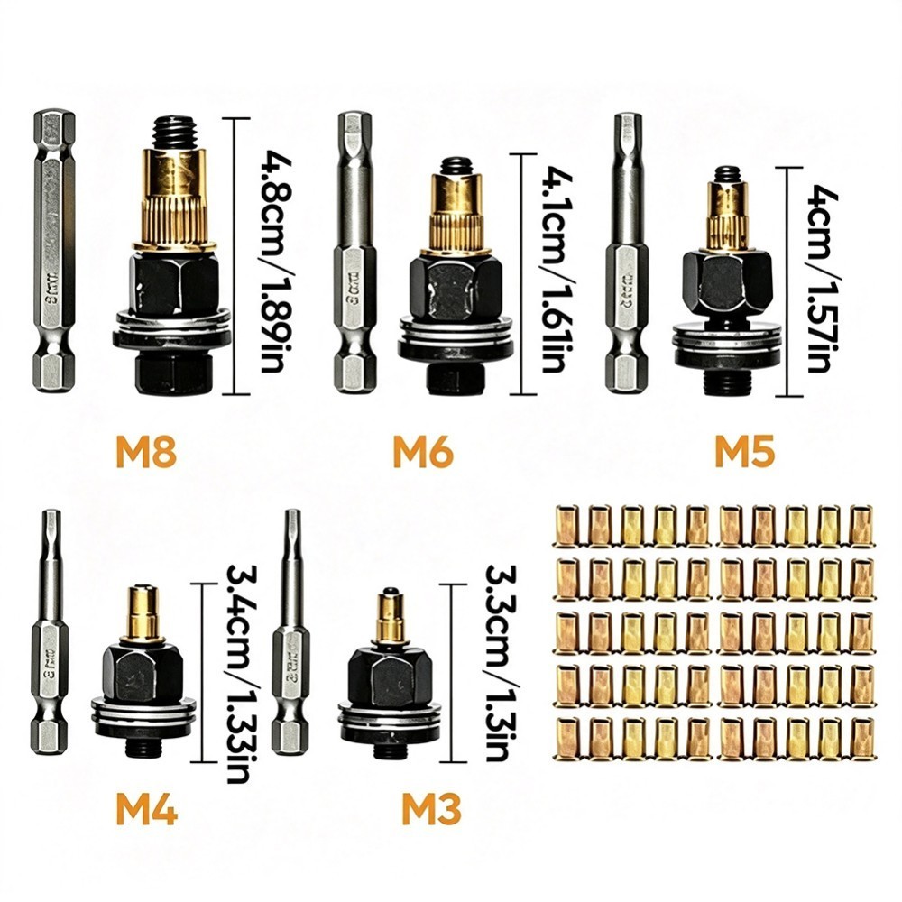 Upgrade Carbon Steel Rivet Nut Tool Set M3 M4 M5 M6 M8 | Durable Head Rivet Nut