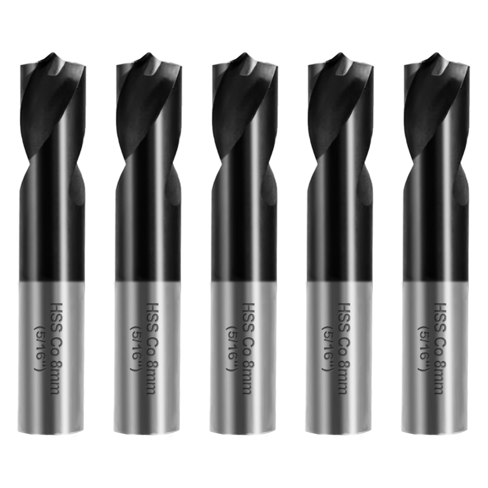 RENYU 5Pcs Cobalt Spot Weld Drill Bit Set Kit, Titanium 8 millimeters, BLACK