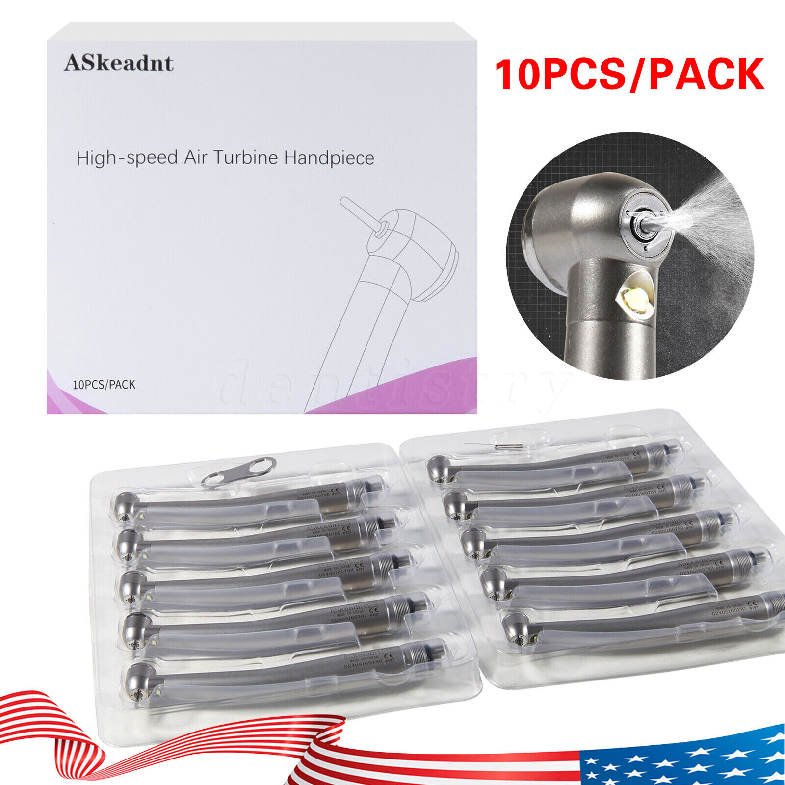 1-10pcs ASKEADNT Dental E-Generator High Speed LED Handpiece 3 Way4 Hole Turbine