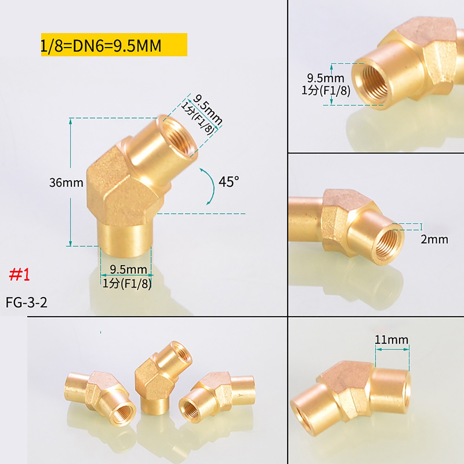 1/2″ – 1/2″ BSP Elbow 45°Coupler Brass Pipe Fitting Male/Female Thread Connector