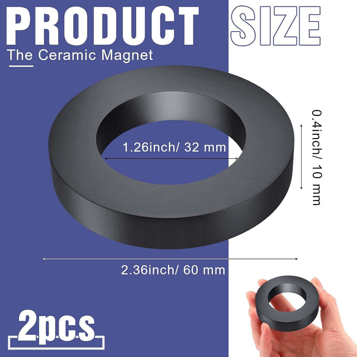 Ferrite Big Ring Magnet round Ceramic Magnets with Hole OD2.36 X ID1.26 X