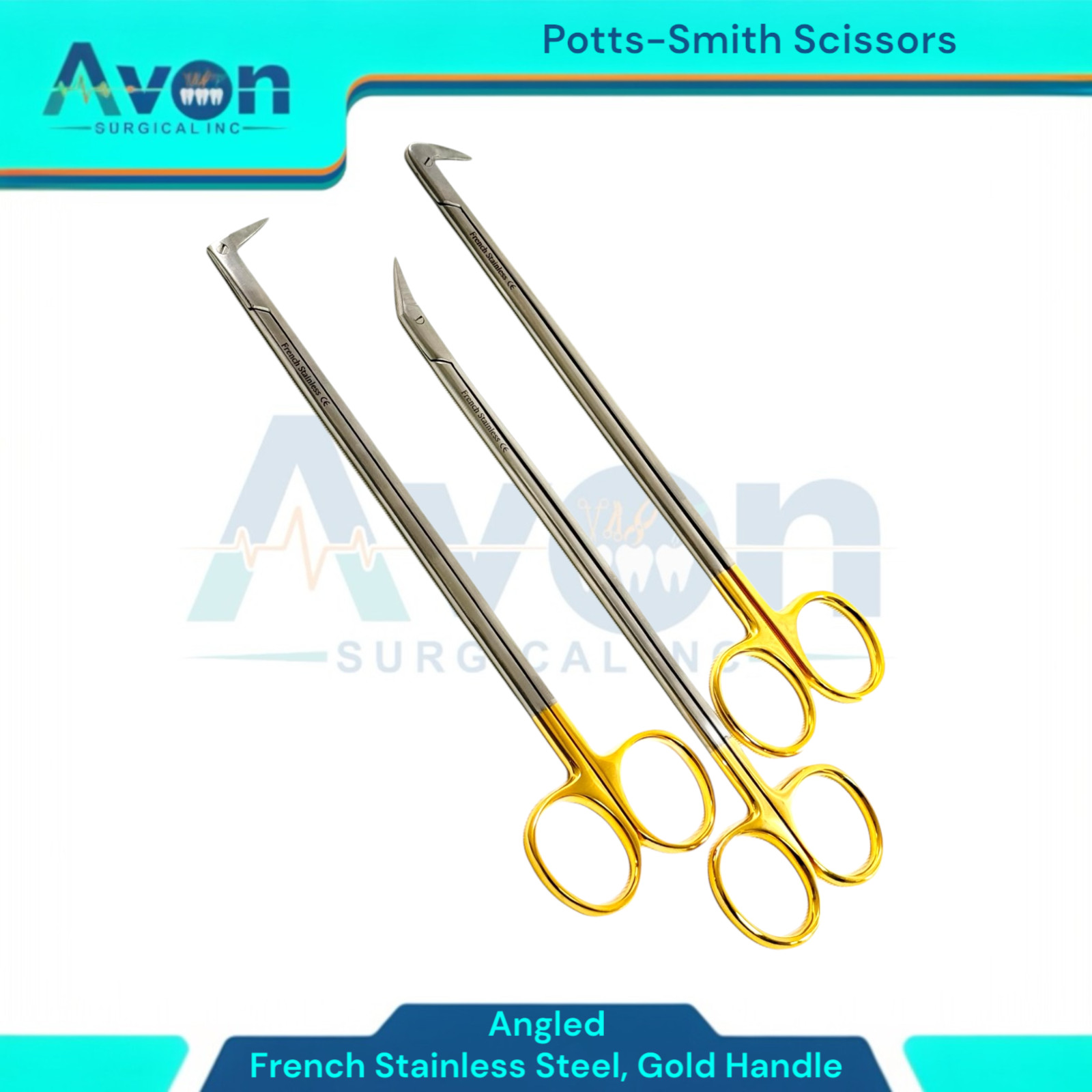 1pc Gold Handle Potts-Smith Angled Tip Vascular Scissors, French Stainless Steel