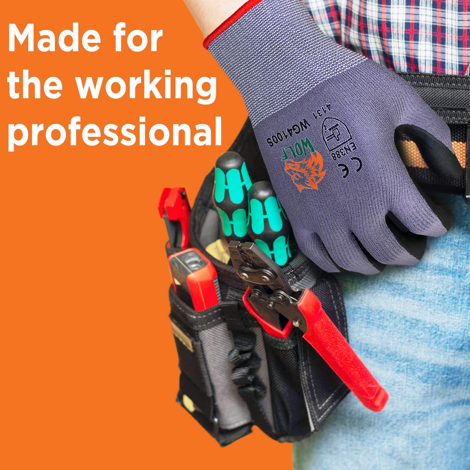 WOLF Ultra-Thin Nitrile Foam Grip Palm Coated Nylon Shell Work Glove, Constru…