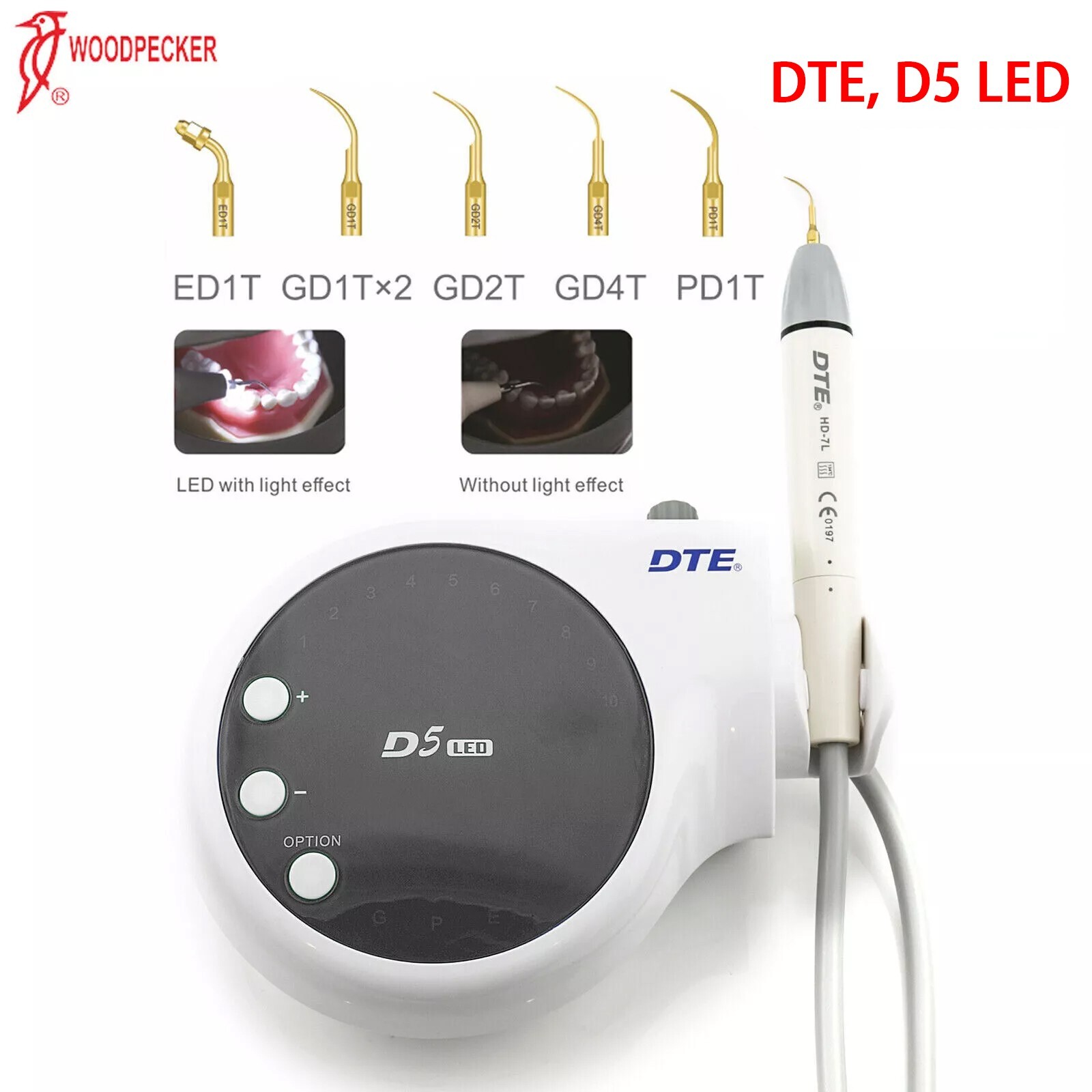 Woodpecker Dental DTE D5 LED Ultrasonic Piezo Scaler Cavitron with Tips Black