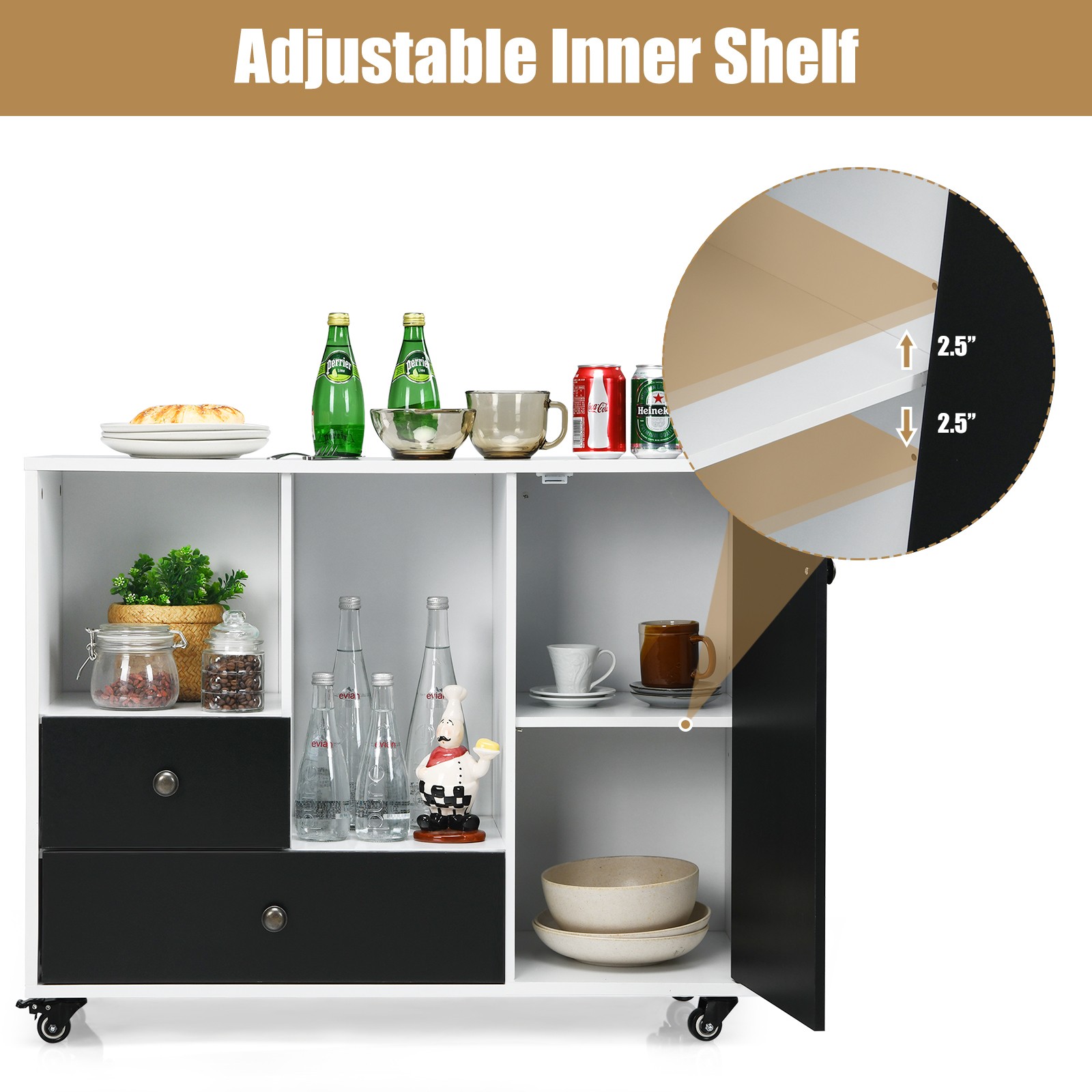 Costway Lateral Mobile Filing Cabinet Large Printer Stand w/2 Drawers White