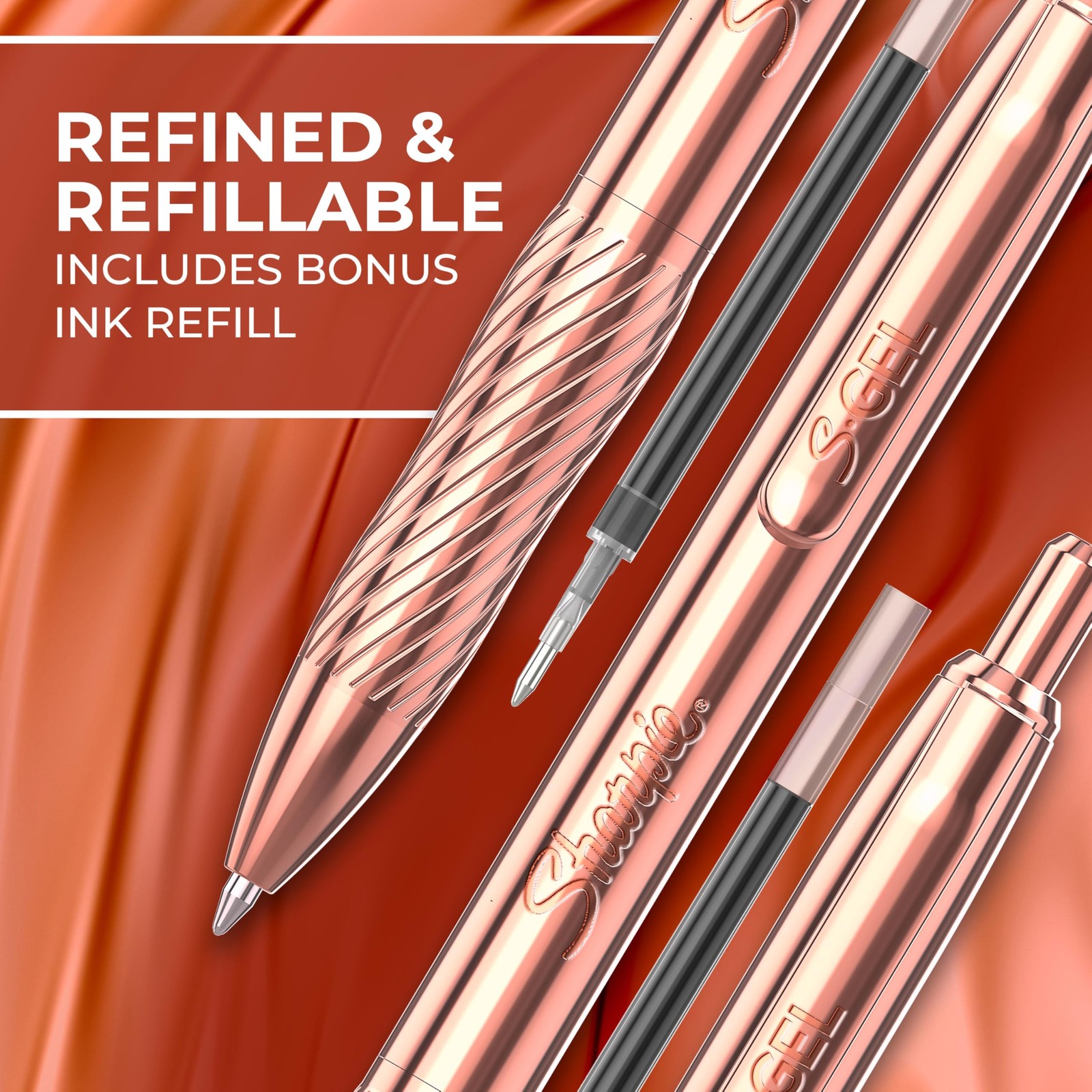 S-Gel Gel Pen, Copper Metal Body, Medium Point (0.7mm), Black Ink Includes 1 Pen