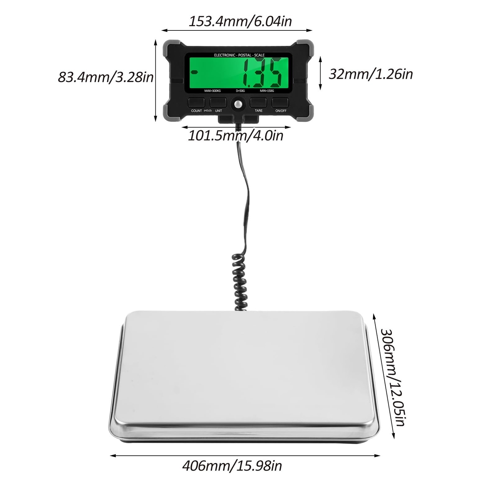 660lbs/300kg Electronic Postal Scale, 50g/0.1lb Precision, LCD Display, 16″X …