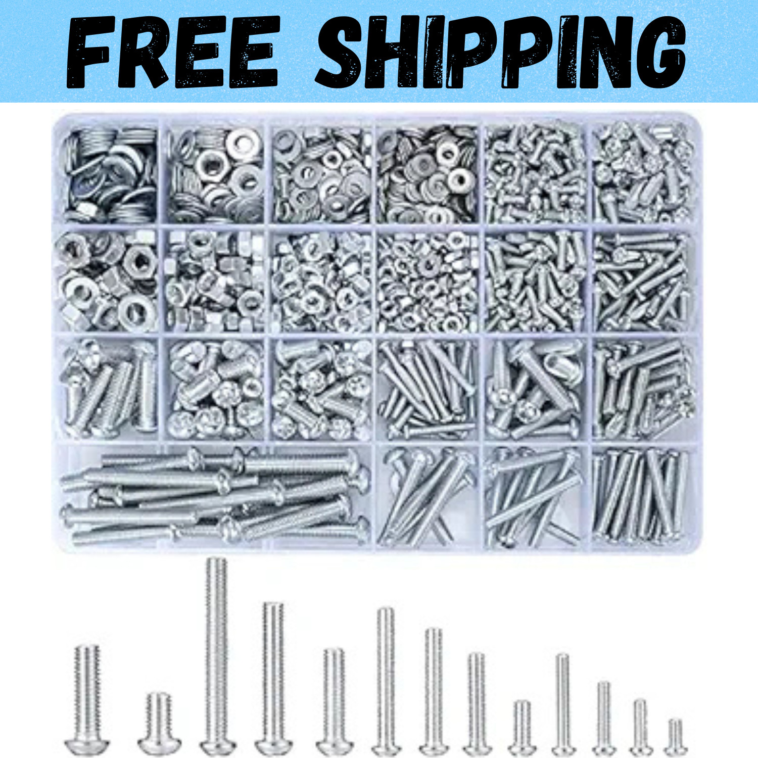 1080 Pcs Screws Bolts & Nuts Assortment Kit Metric Machine Pan Head Hex Phillips