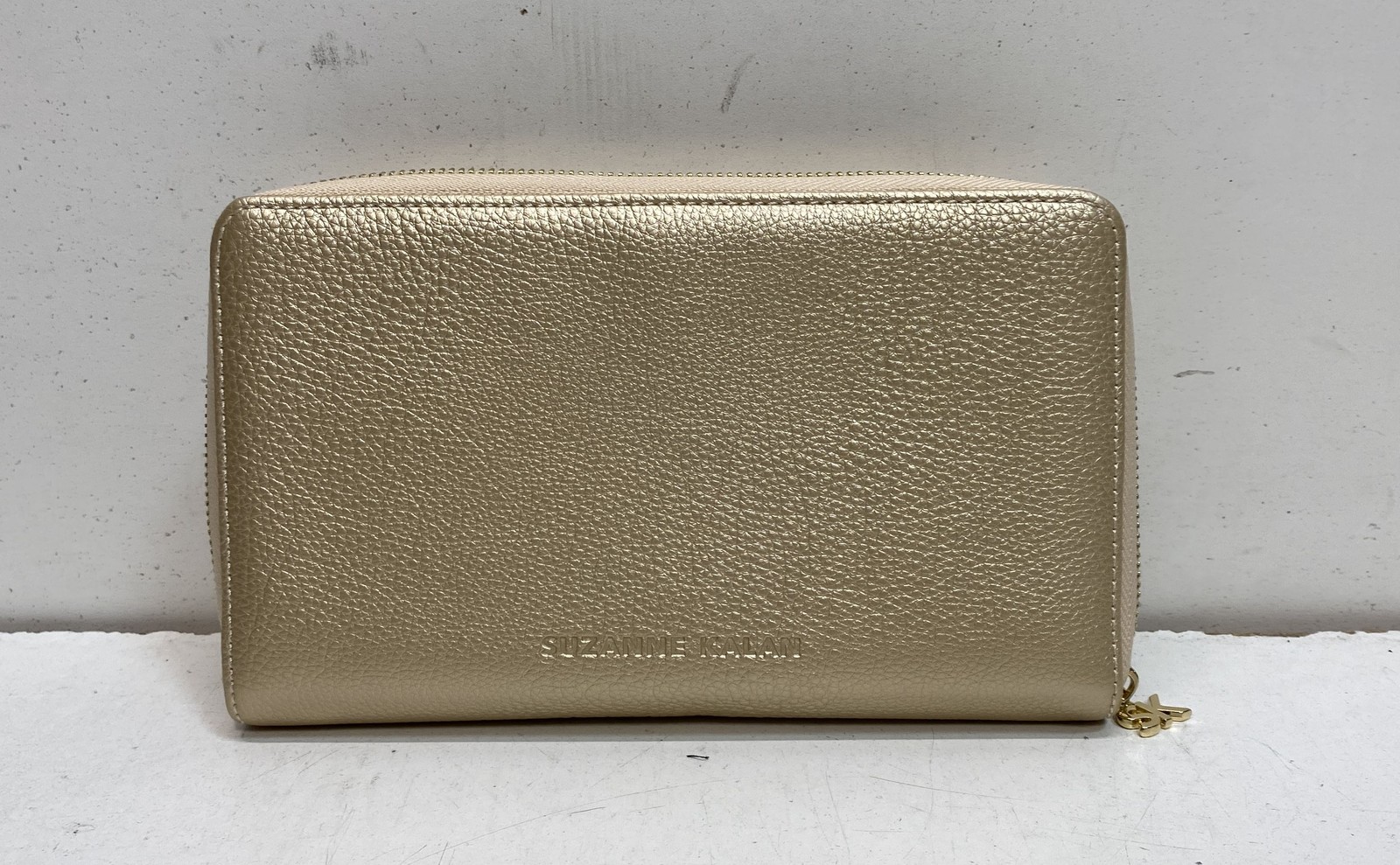 Suzanne Kalan Metallic Gold Pebbled Leather Jewelry Travel Case Set Box Dust Bag