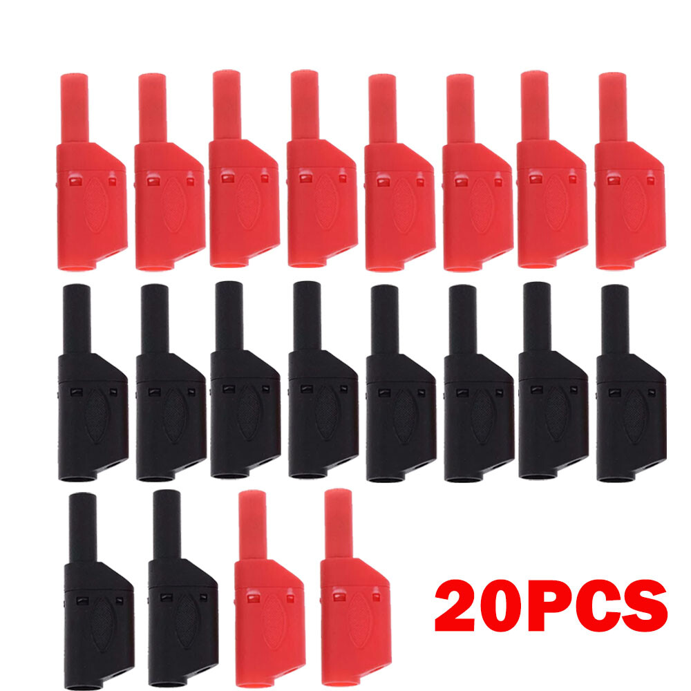 20x Shrouded Fully Insulated Safety 4mm Male Stackable Banana Plug Connector NEW