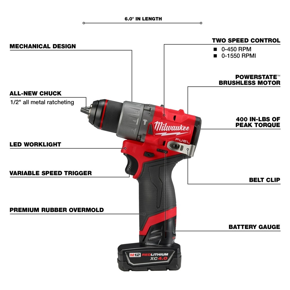 Milwaukee 3404-22 M12 FUEL 1/2″ Hammer Drill/Driver Kit