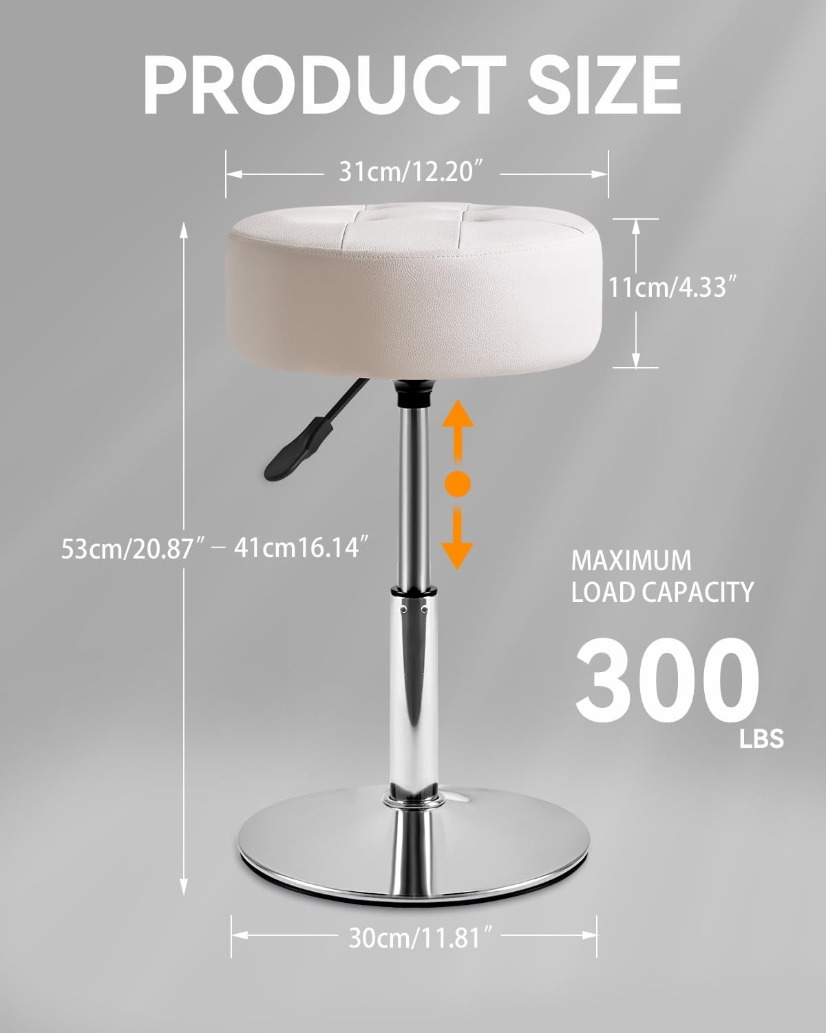 IBUYKE Height Adjustable 360°Swivel Height: 41-53Cm (16-21 Inches), White