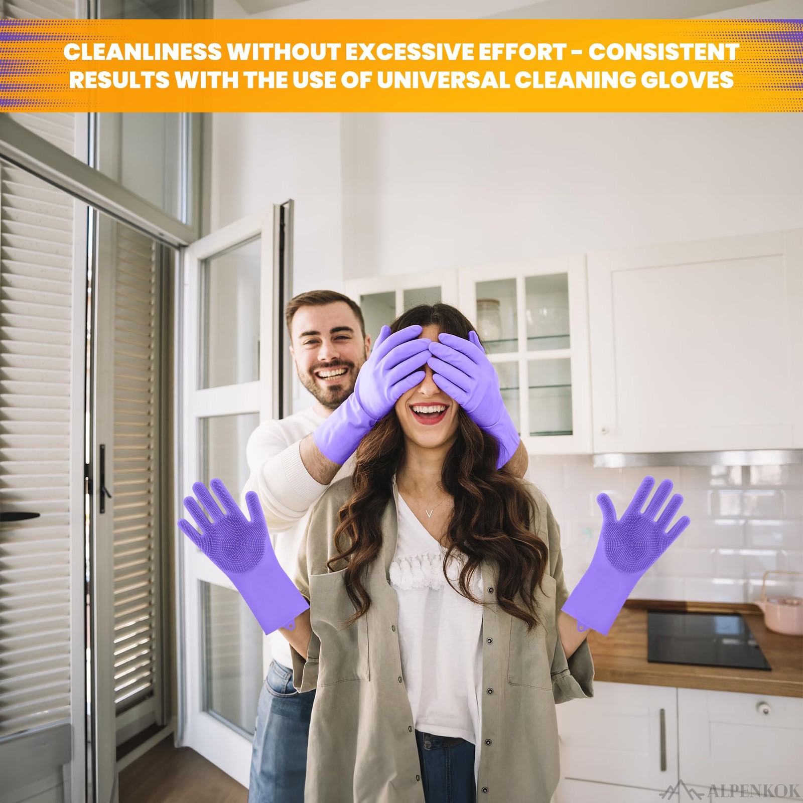 1 Pair Silicone Gloves for Washing Dishes – Tear-Resistant Silicone Dishwashi…